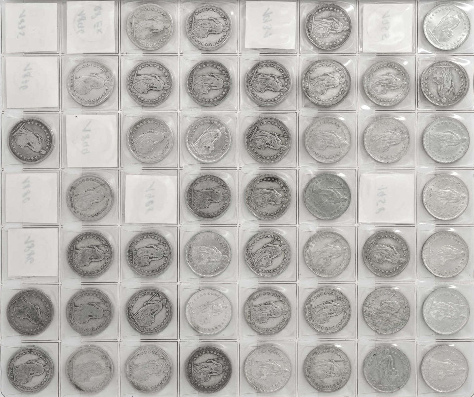Schweiz 1877/1967, Sammlung 1 Franken - Münzen von 1877 bis 1967. Insgesamt 48 Stück. Erhaltung: - Bild 2 aus 2