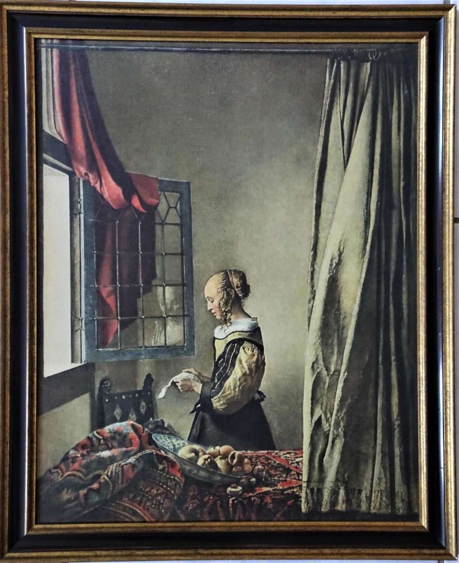 Jan Vermeer van Delft - Briefe lesendes Mädchen. Druck. Gerahmt. Maße mit Rahmen: Höhe ca. 63 cm,