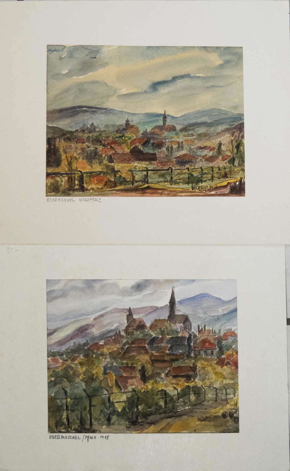 Brigitte Luise Woernlein ( *1929 in Magdeburg), 2x Aquarell auf Papier - Obermorschel Nordpfalz.