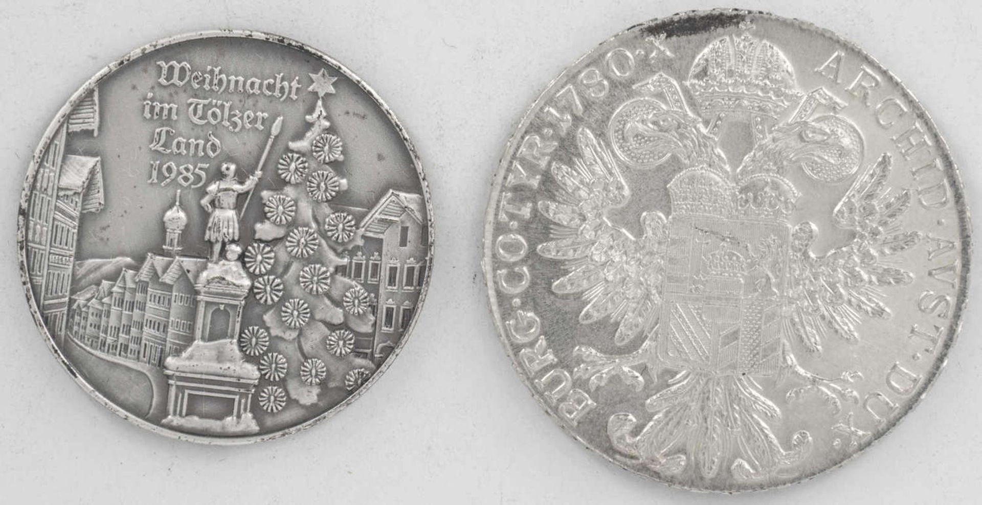 Österreich 1780, Maria Theresientaler, Silber. Gewicht: ca. 28,2 g. Im Etui. Dazu Silbermedaille " - Bild 2 aus 2