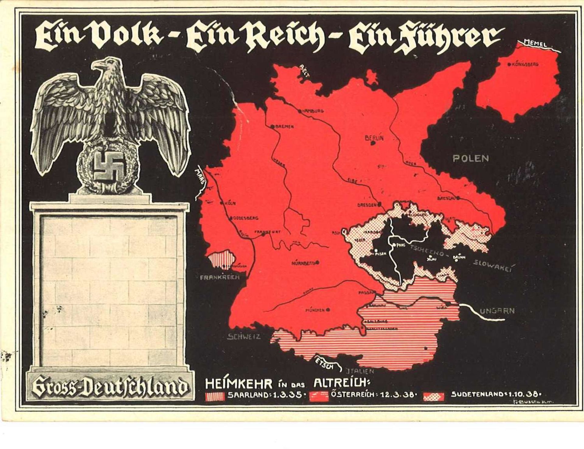 Deutsches Reich, Propaganda Postkarte, Ein Volk, ein Reich ...... Mit Sonderstempel Karlsbad im