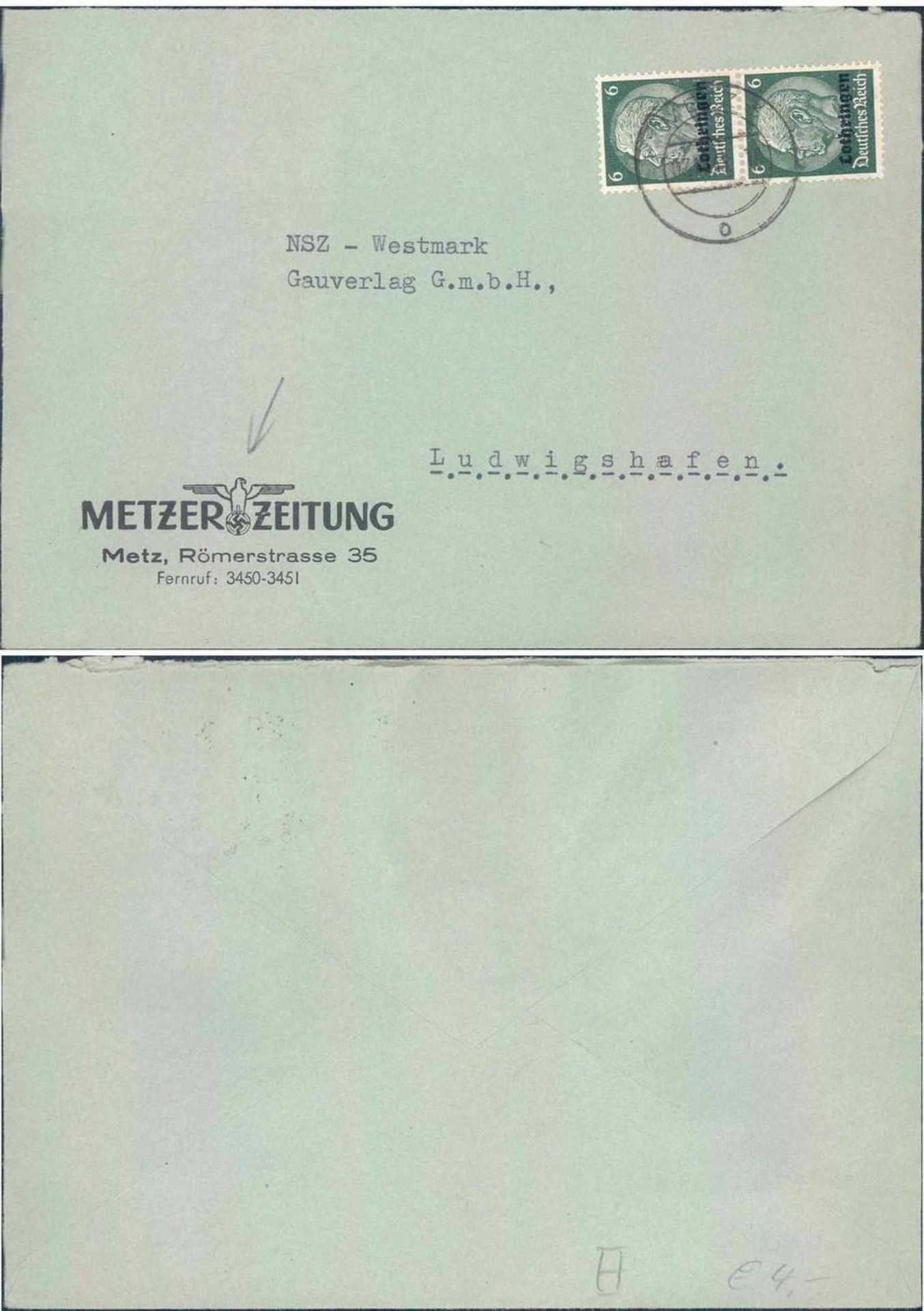 Deutsches Reich, Brief mit Mi. - Nr. 4 als MeF (Besetzungsausgabe Lothringen) auf Brief.