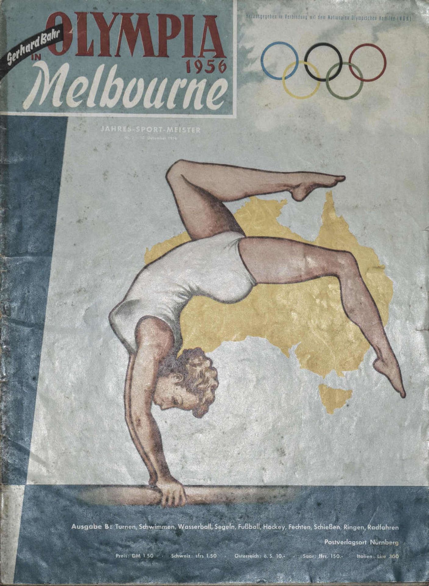 Heft von Gerhard Bahr, "Olympia 1956 Melbourne, Ausgabe B. Mit Ehrentafel der Sommerspiele 1956.