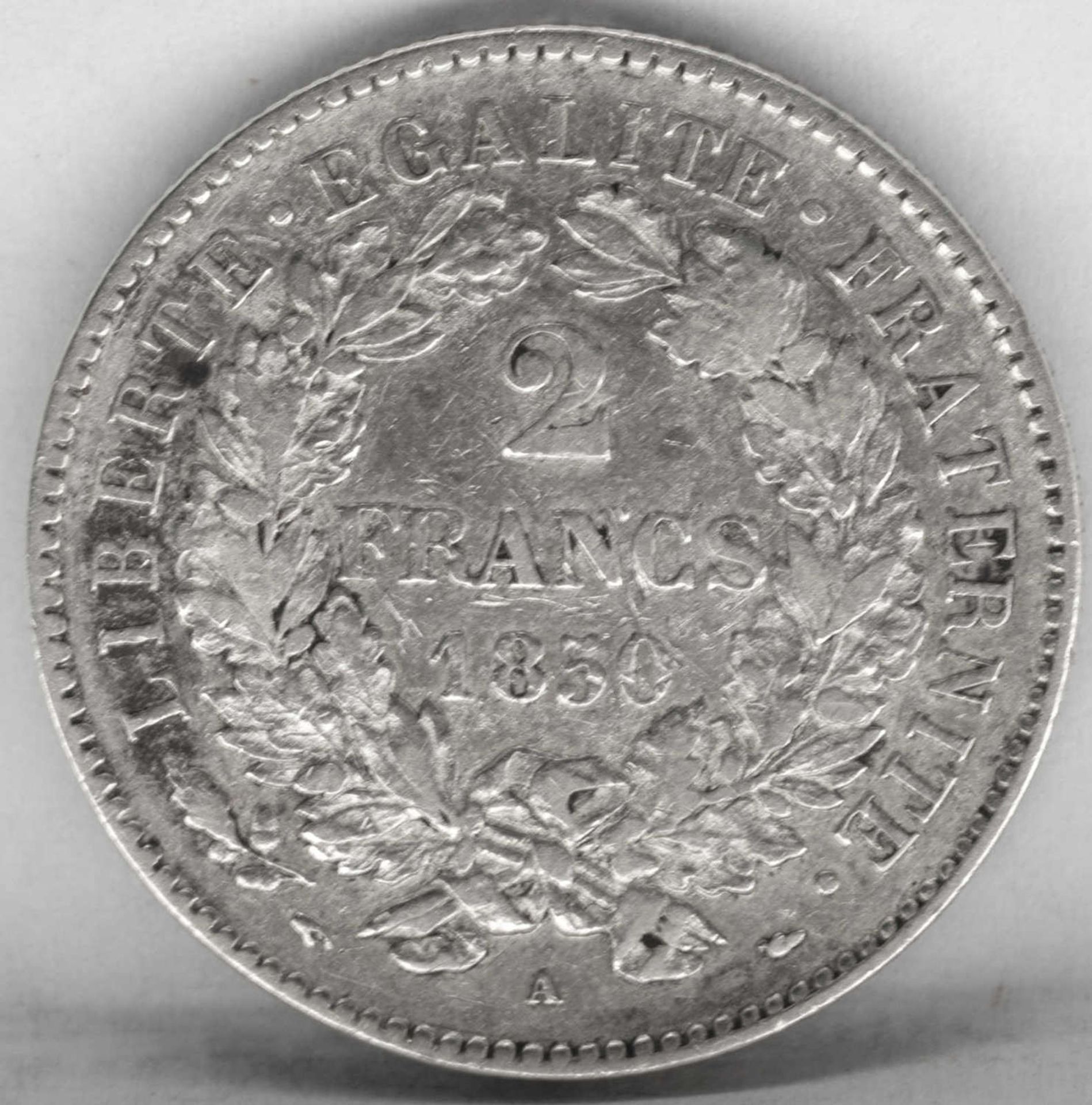 Frankreich 1850 A, 2.- Francs - Münze "Ceres". Silber. 2. Republik. Erhaltung: ss. - Bild 2 aus 2