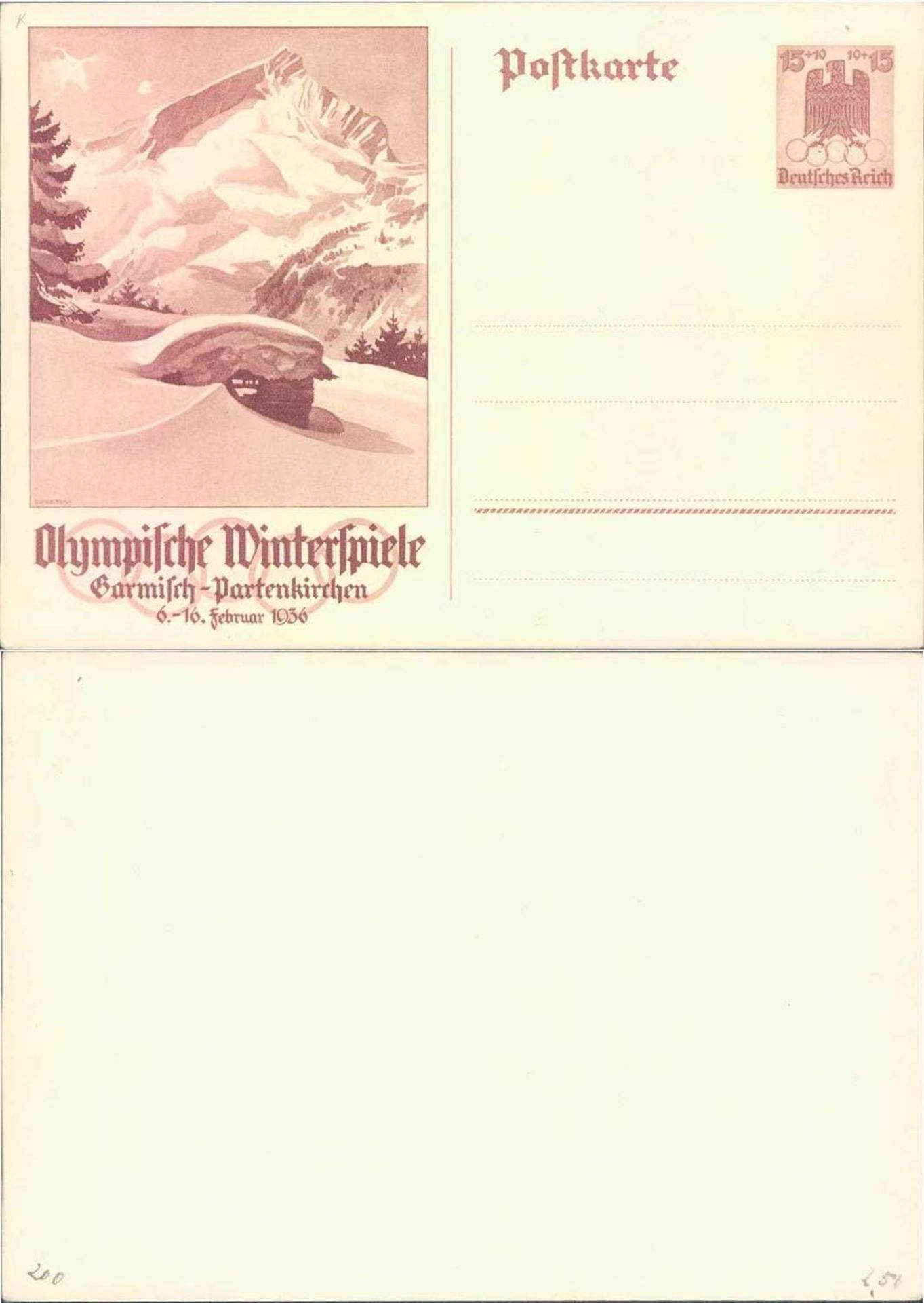 Deutsches Reich, Ganzsache Olympia Garmisch Partenkirchen. Postfrisch. - Bild 2 aus 2