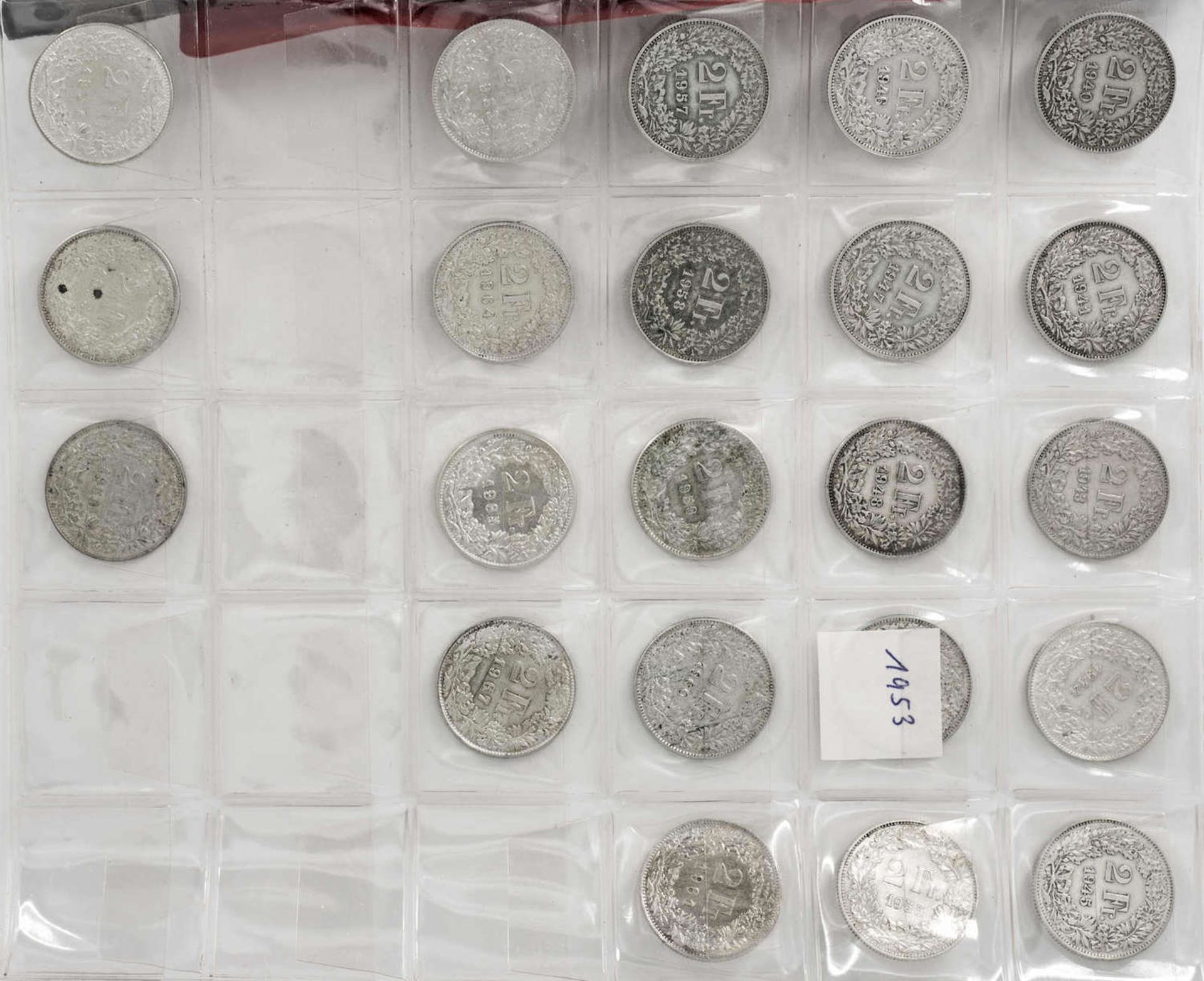 Schweiz 1874/1967, Sammlung 2 Franken - Münzen von 1874 bis 1967. Insgesamt 46 Stück. Erhaltung: - Bild 3 aus 4
