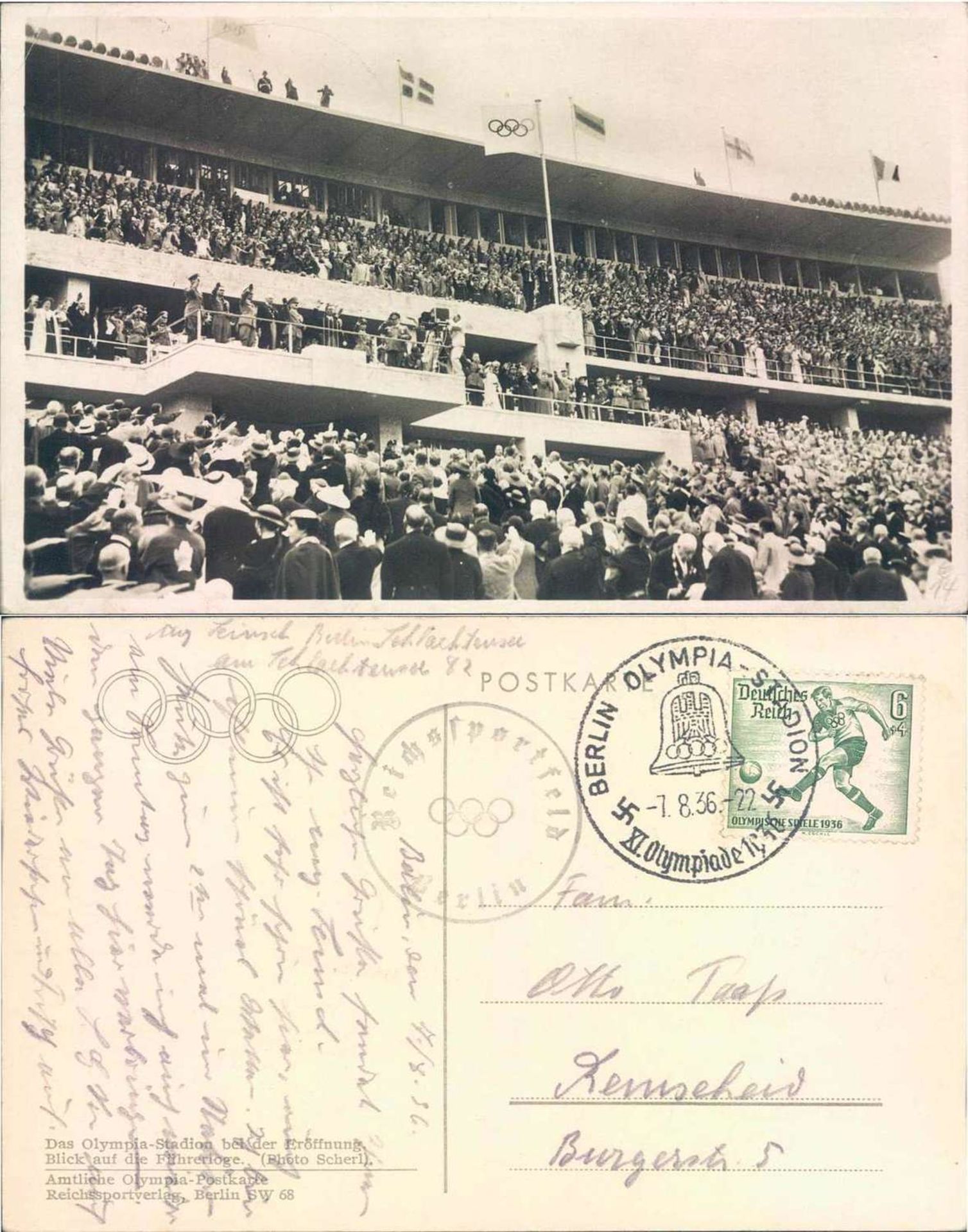 Postkarte Das Olympia - Stadion b. d. Eröffnung. Blick auf d. Führerloge.