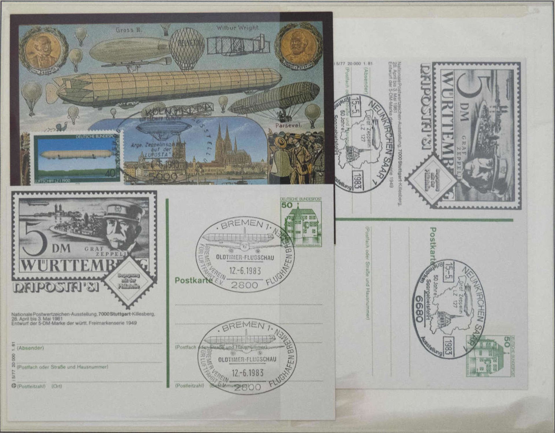 Album mit Zeppelin - Erinnerungsstempel, verschiedene Ausführungen. 130 Stück. - Bild 3 aus 5