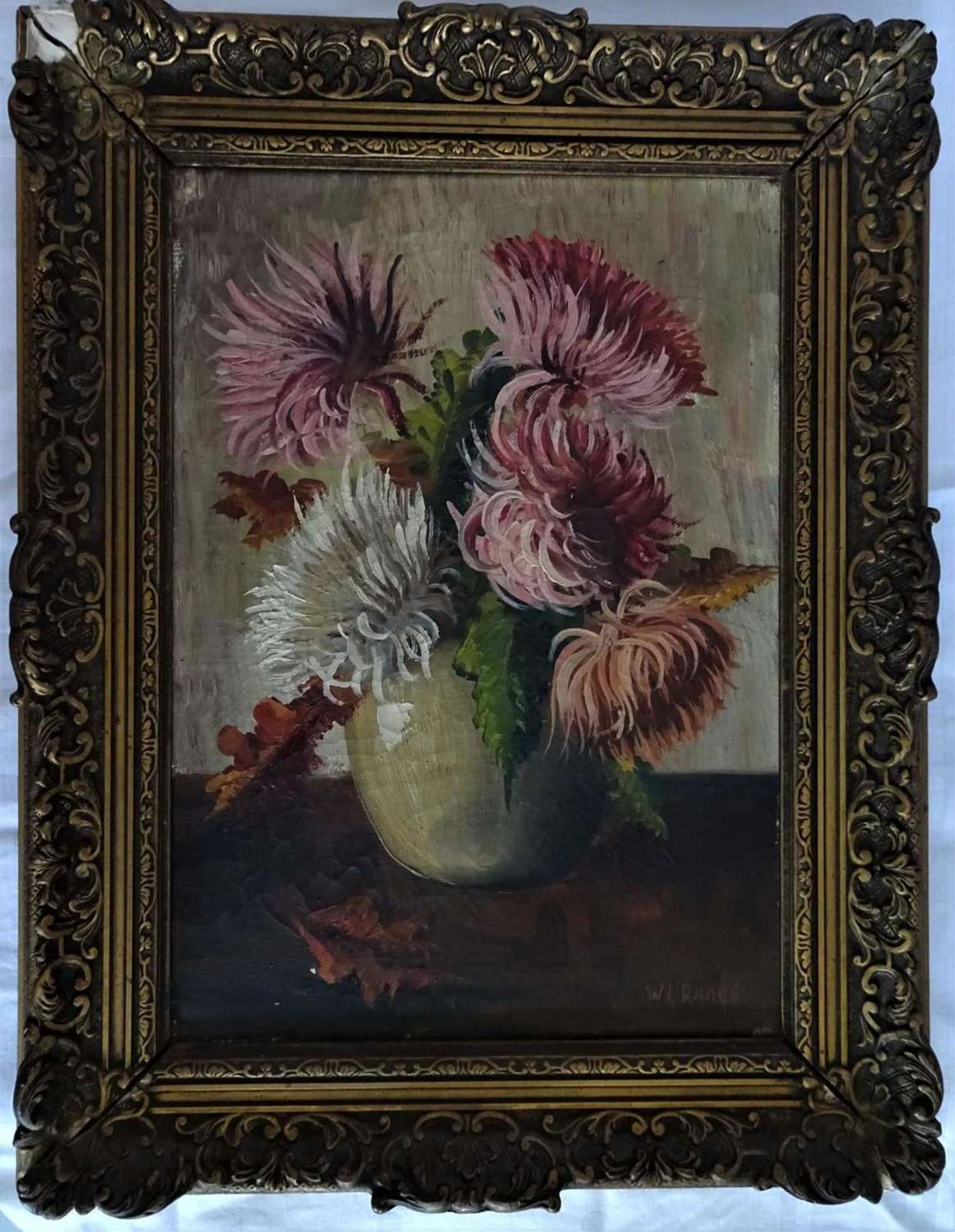 W.I Dancé, Ölgemälde auf Leinwand "Blumenstrauß in Vase", rechts unten Signatur. Leichter