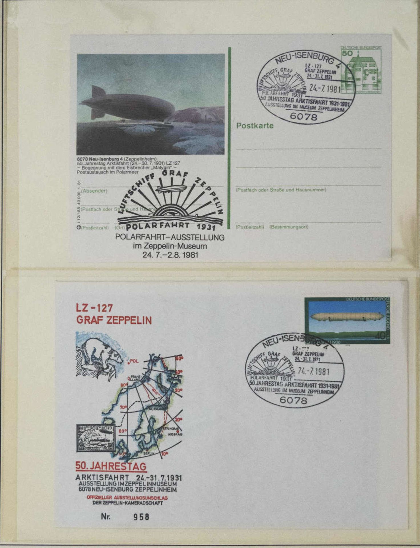 Album mit Zeppelin - Erinnerungsstempel, verschiedene Ausführungen. 130 Stück. - Bild 5 aus 5