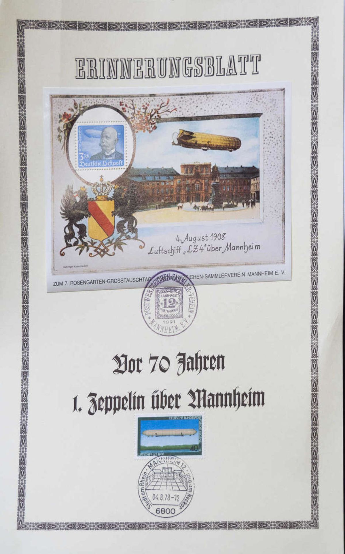 Erinnerungsblatt, vor 70 Jahren 1. Zeppelin über Mannheim.