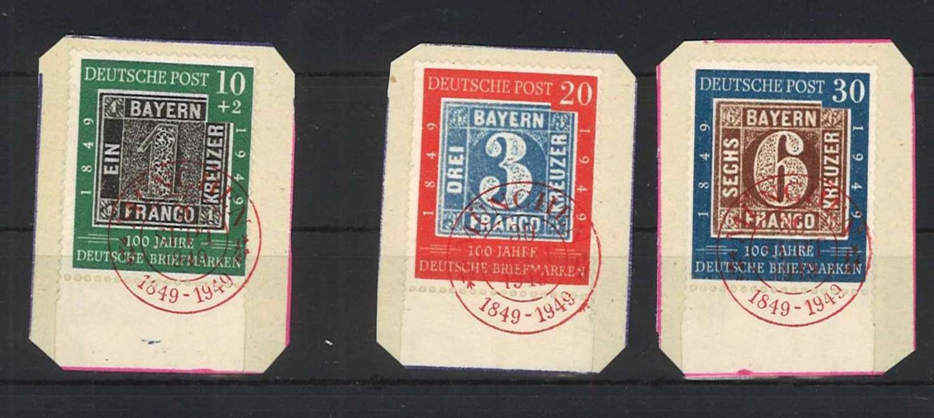 BRD 1949, MiNr. 113-115, Roter SonderstempelFRG 1949, MiNr. 113-115, red special cancellation