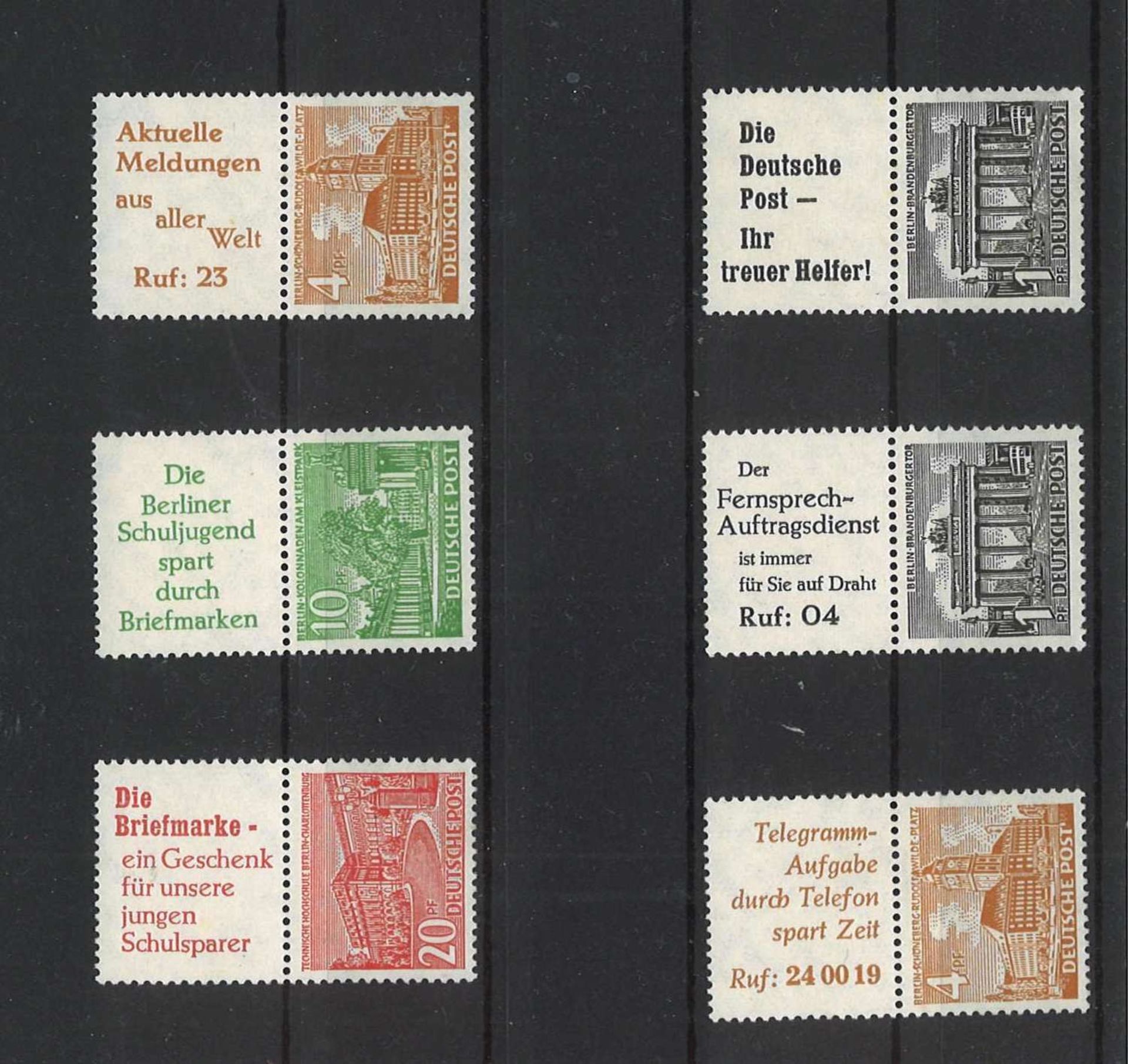 Berlin 1952, MiNr. S 5-10Berlin 1952, MiNr. S 5-10