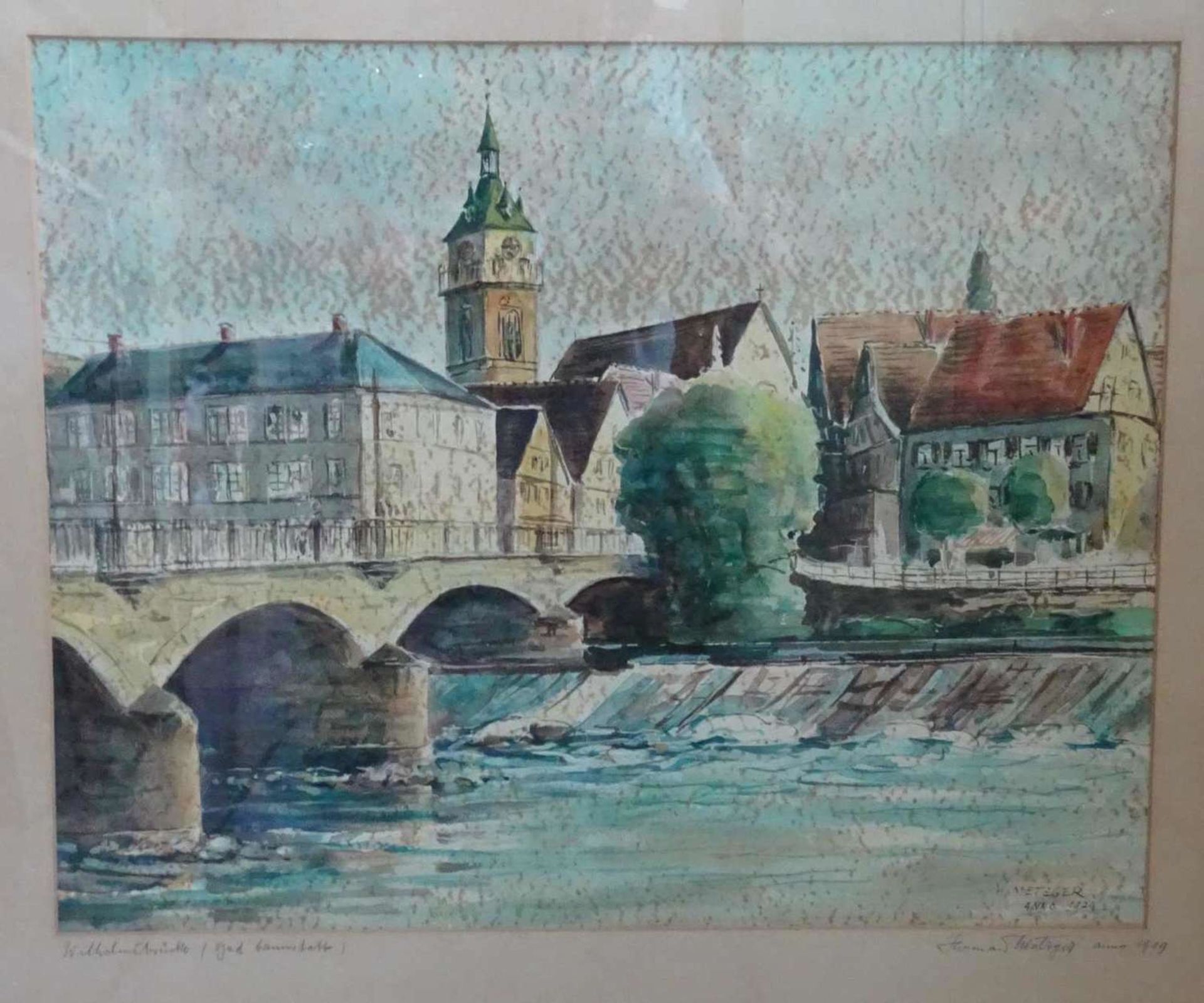 Herman S. Metzger (1896-1971), Aquarell auf Papier, "Wilhelm Brücke - Bad Kanstadt", stark