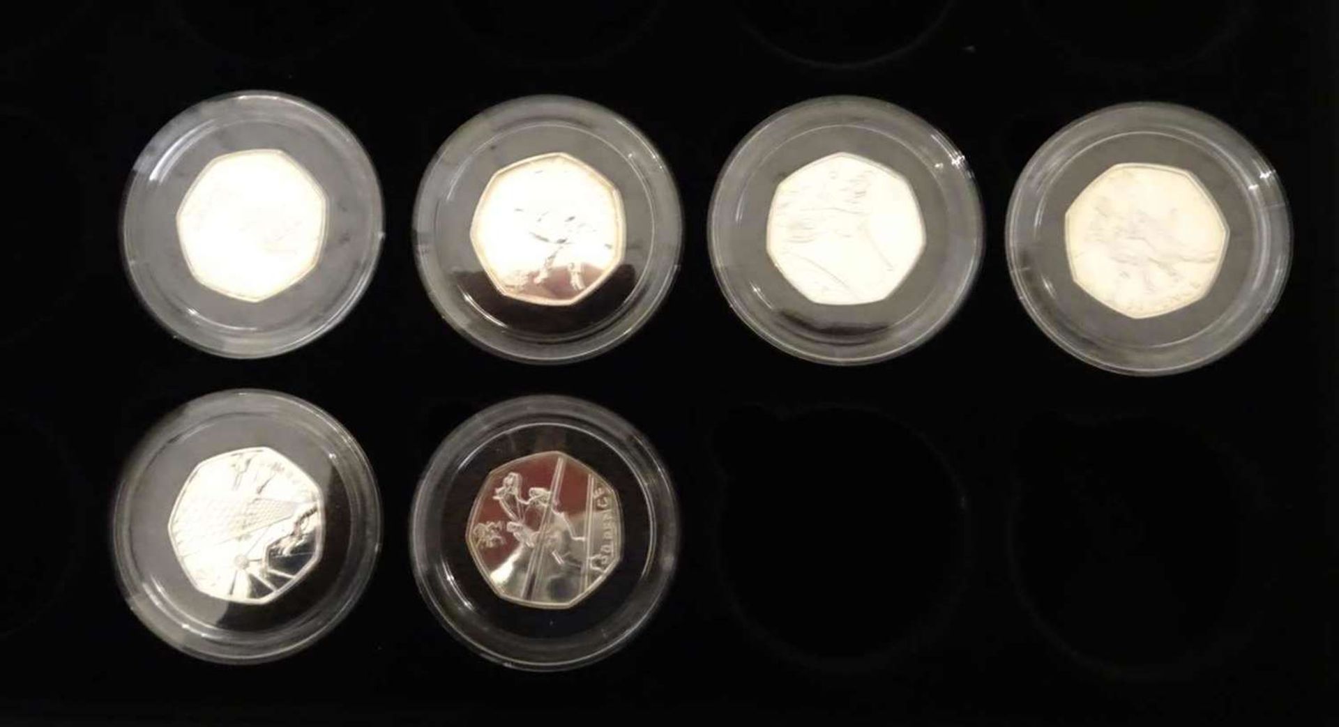 Lot Silbermünzen 2012 London Olympia Collection, 50p Silver coin. Insgesamt 6 Stück, dabei