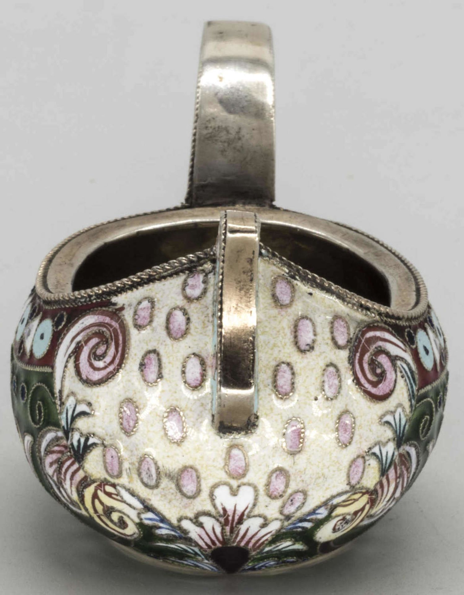 Russischer Cloisonné Kowsch, (1899 - 1908), Silber, oval, verschiedenfarbig floral ornamental - Image 2 of 6