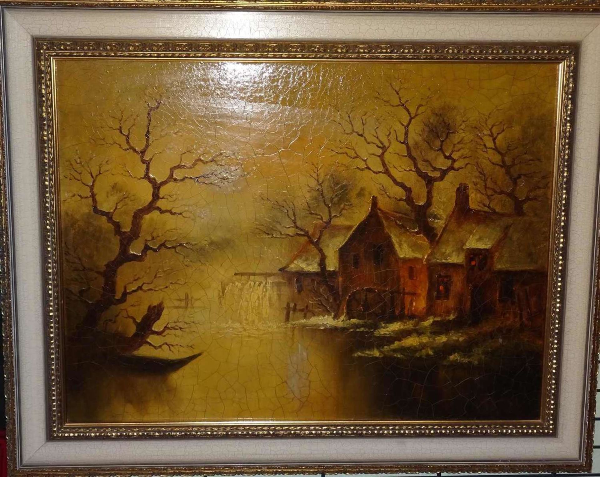 Hamann, Ölgemälde auf Leinwand, "Mühle in verschneiter Landschaft", hinten bezeichnet : Original