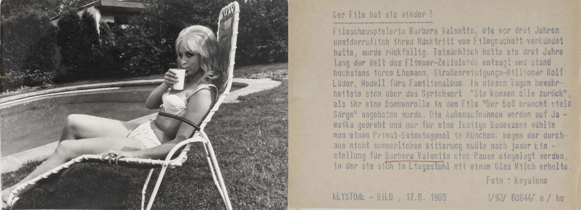 Lot Pessefotographien der DPA, dabei: 1. Johannes Hesters mit Gattin, 2. Barbara Valentin, 3. - Bild 13 aus 14