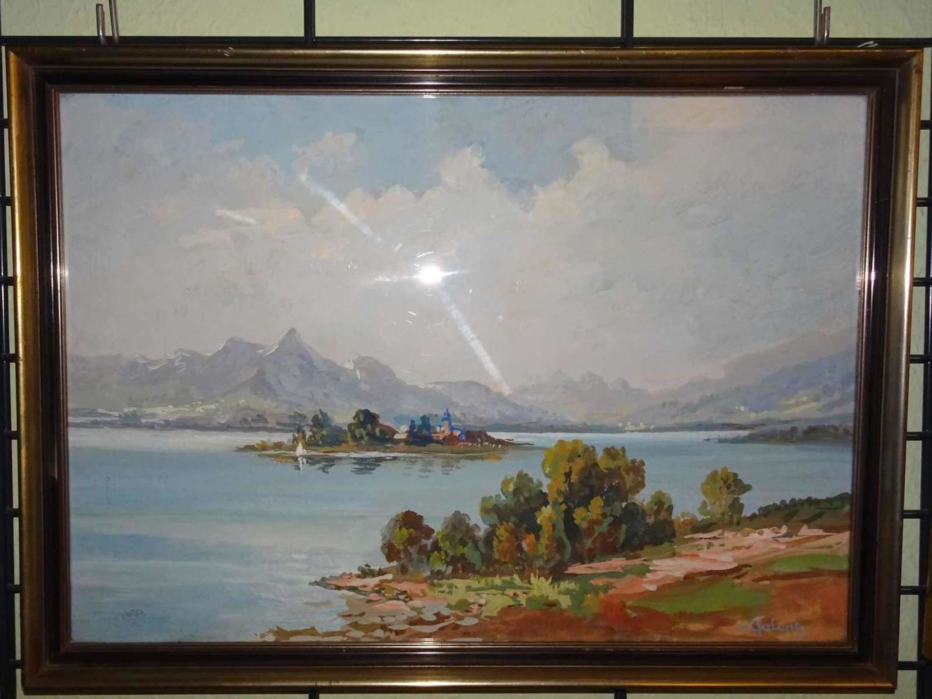 Gerd v. Galentz, Aquarell auf Papier, "Fraueninsel Chiemsee", rechts unten signiert. Hinter Glas - Image 2 of 2