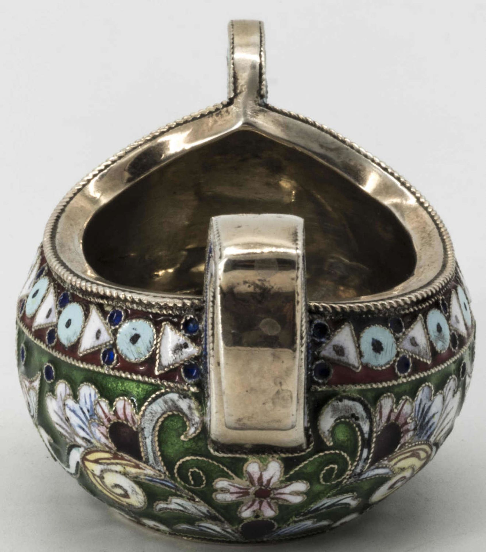 Russischer Cloisonné Kowsch, (1899 - 1908), Silber, oval, verschiedenfarbig floral ornamental - Image 4 of 6