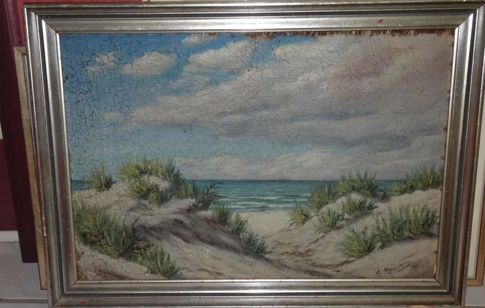 K. Rosenberg, Ölgemälde auf Leinwand "Strand mit Dünen", rechts unten signiert K. Rosenberg 1939.