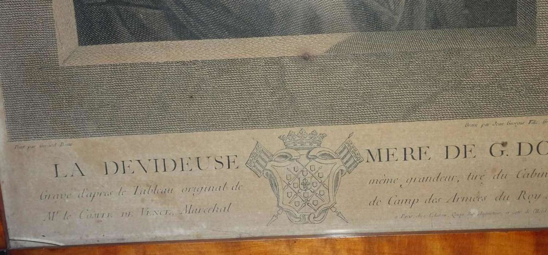 1 Roy Kupferstich "La devideuse Mere de G. Douw", hinter Glas gerahmt. Maße mit Rahmen: Höhe ca. - Image 3 of 3