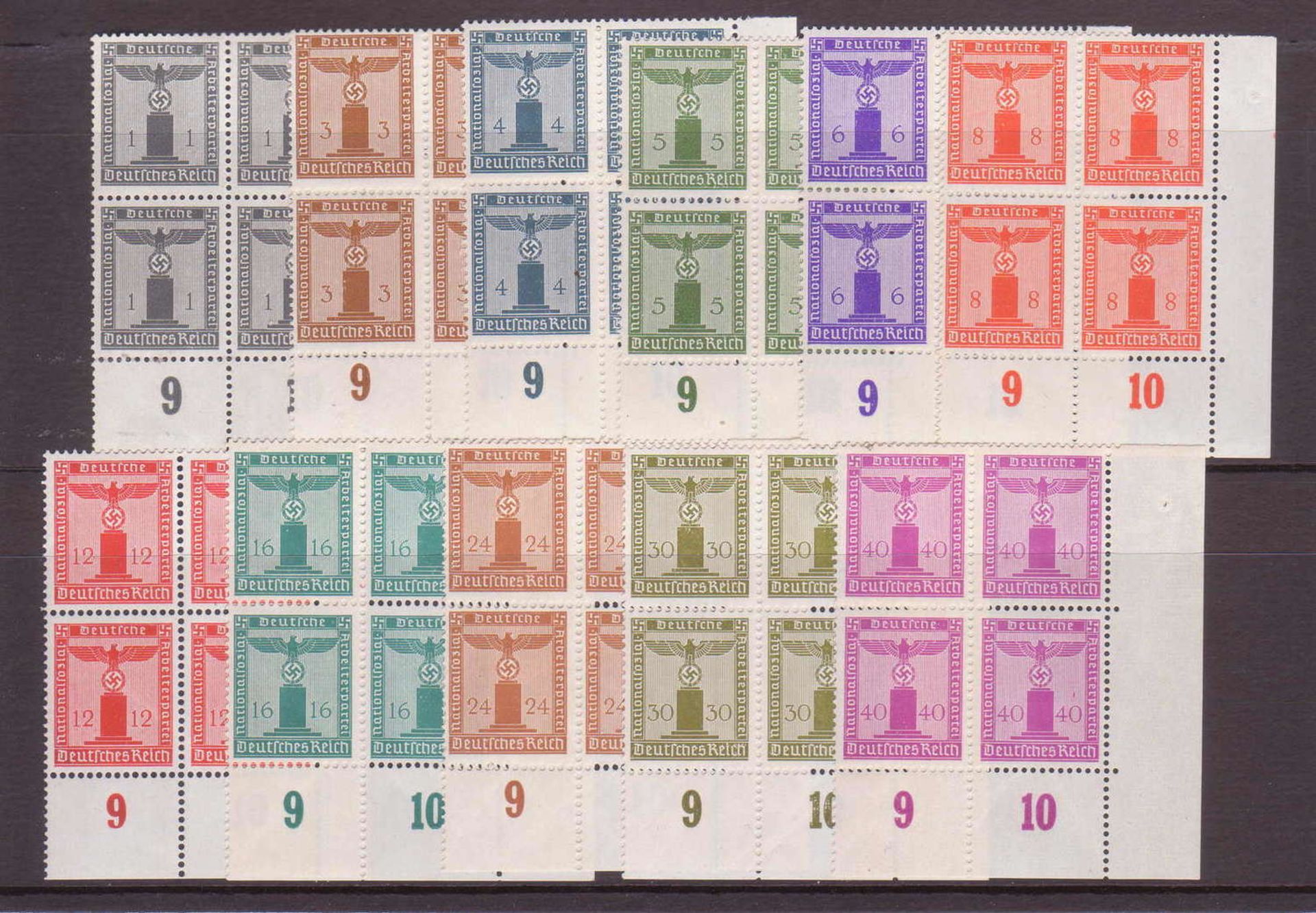 Deutsches Reich 1942, Mi. - Nr. 155 - 165 jeweils als 4er - Block. Postfrisch.