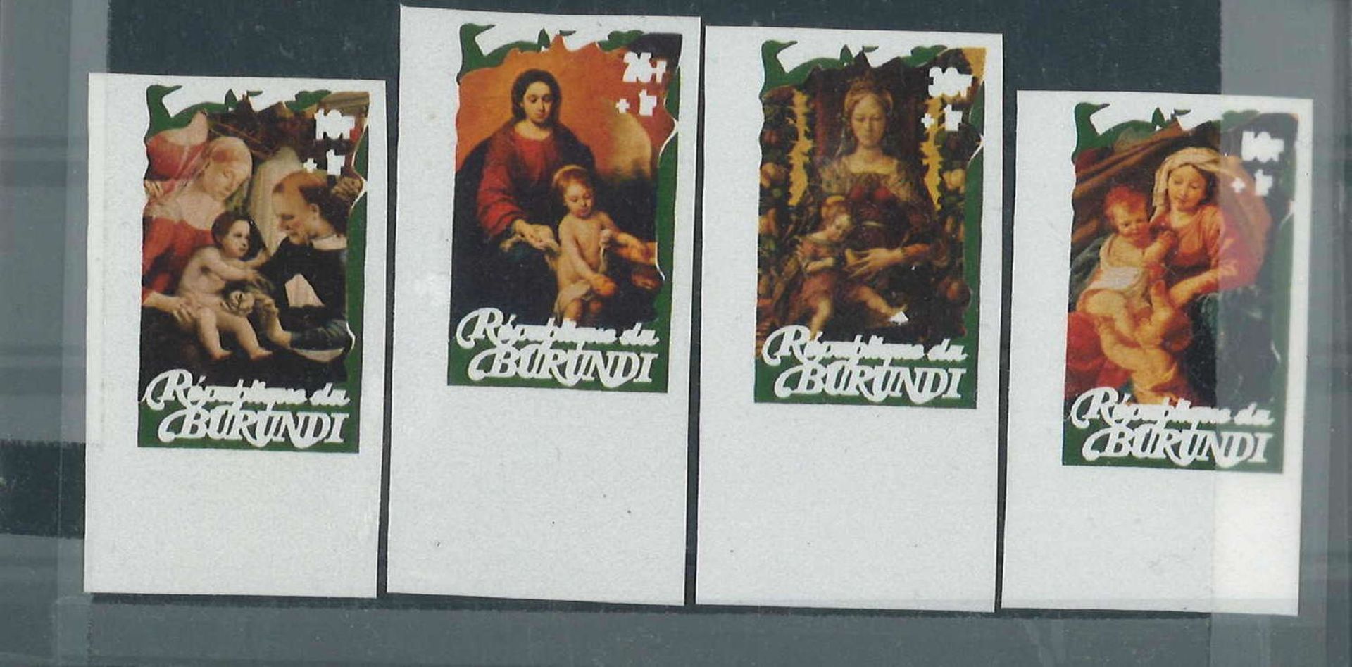 Burundi, 1983, Weihnachten, Gemälde - 4 Stück, Plattenbeleg des Sets für die 10F-, 25F-, 30F- und