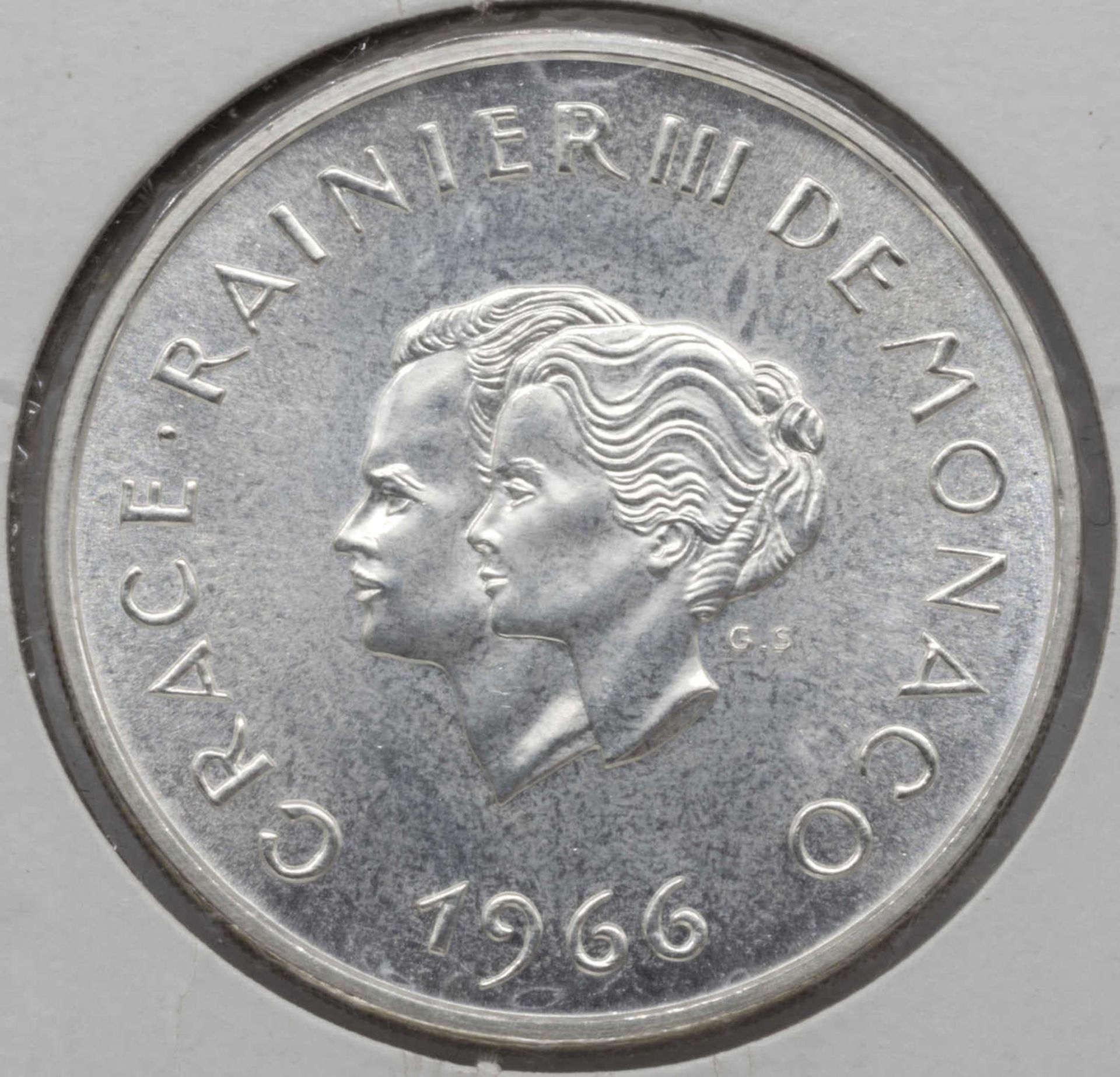 Monaco 1966, 10.- Francs - Silbermünze "Rainier III. und Grace Kelly - 10. Hochzeitstag". Silber