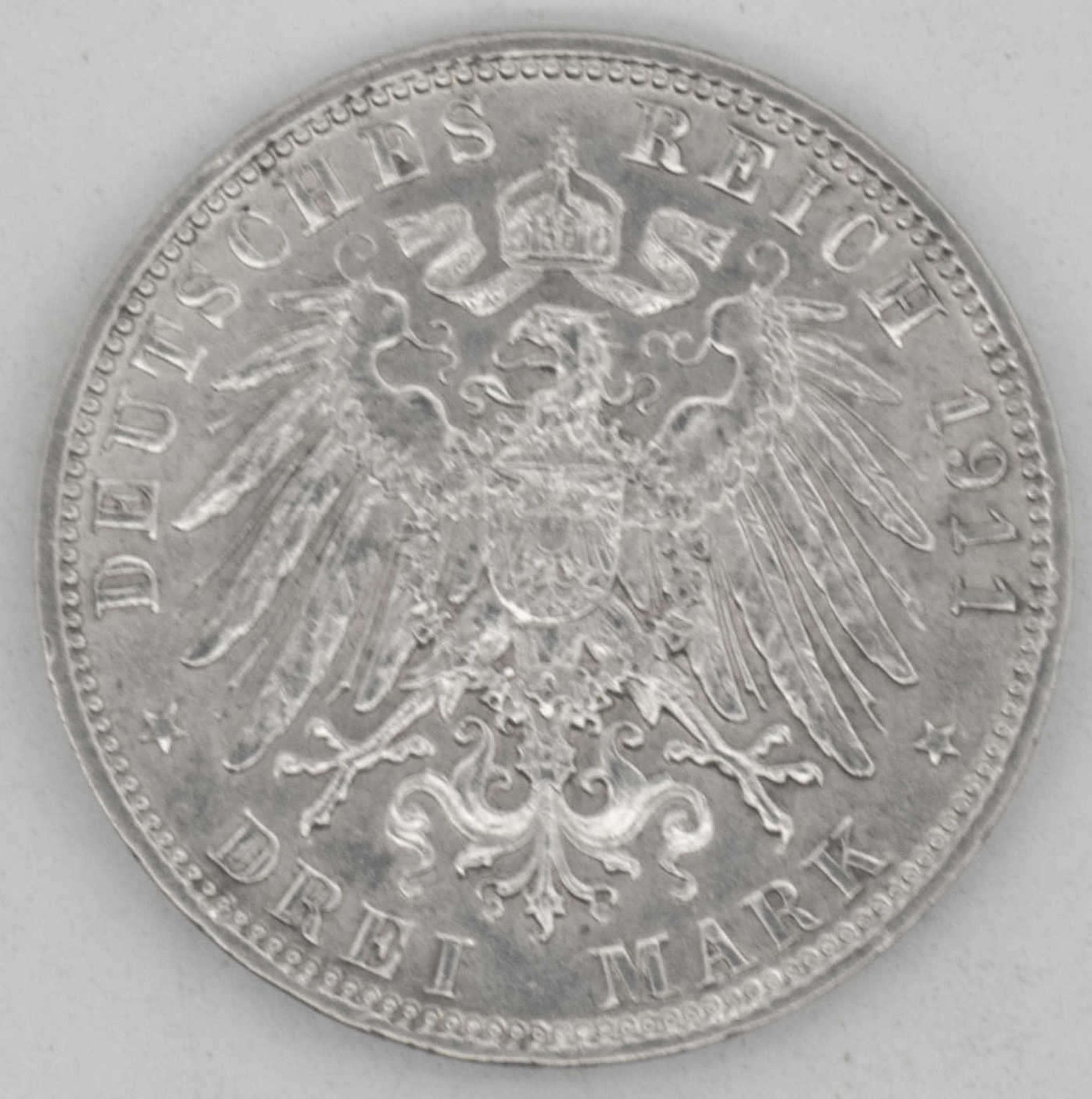 Deutsches Kaiserreich Bayern 1911 D, 3.- Mark - Silbermünze "Luitpold Prinzregent v. Bayern". - Bild 2 aus 2