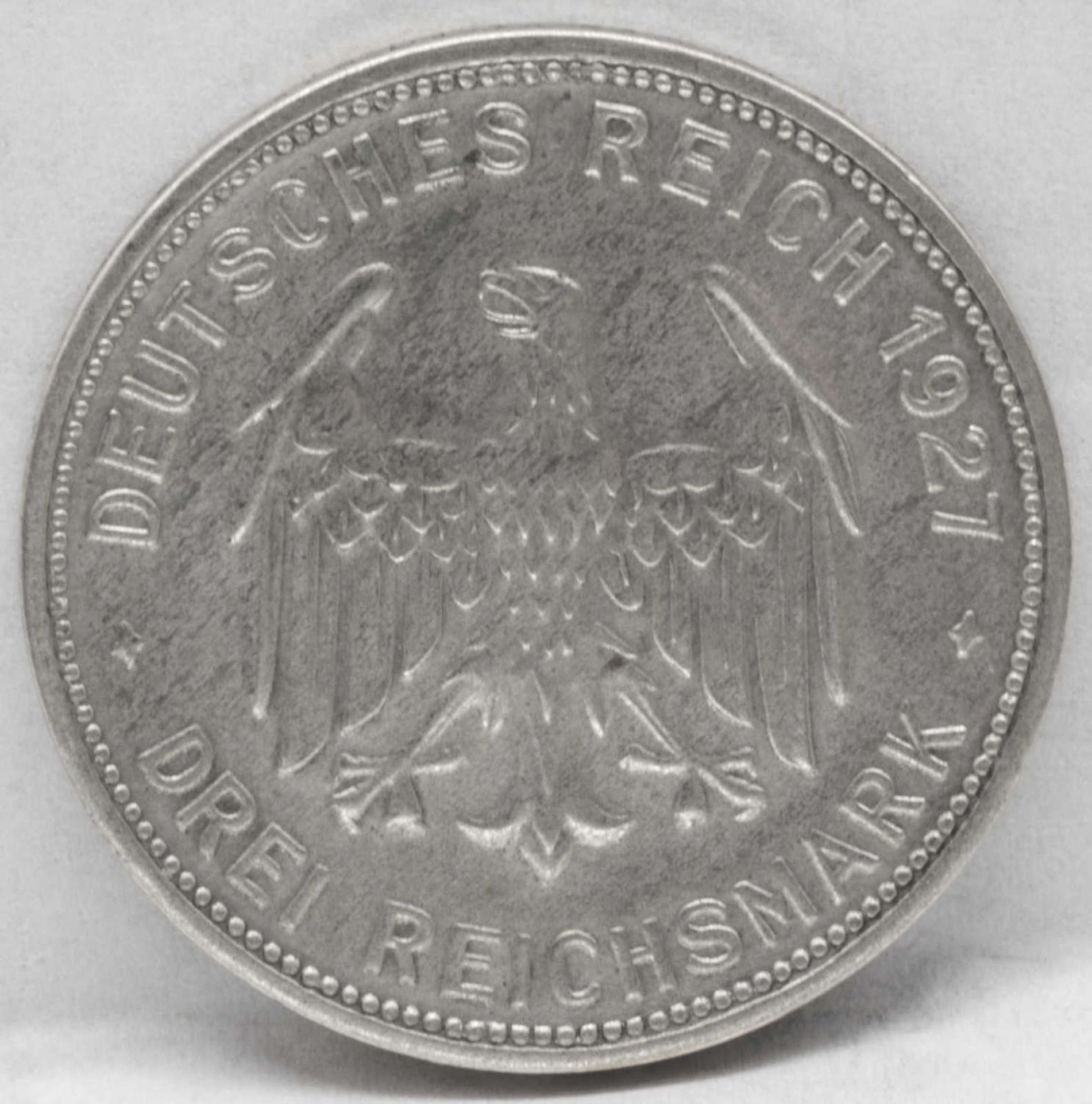 Weimarer Republik 1927 F, 3.- Reichsmark - Silbermünze "450 Jahre Universität Tübingen - Eberhard im - Bild 2 aus 2