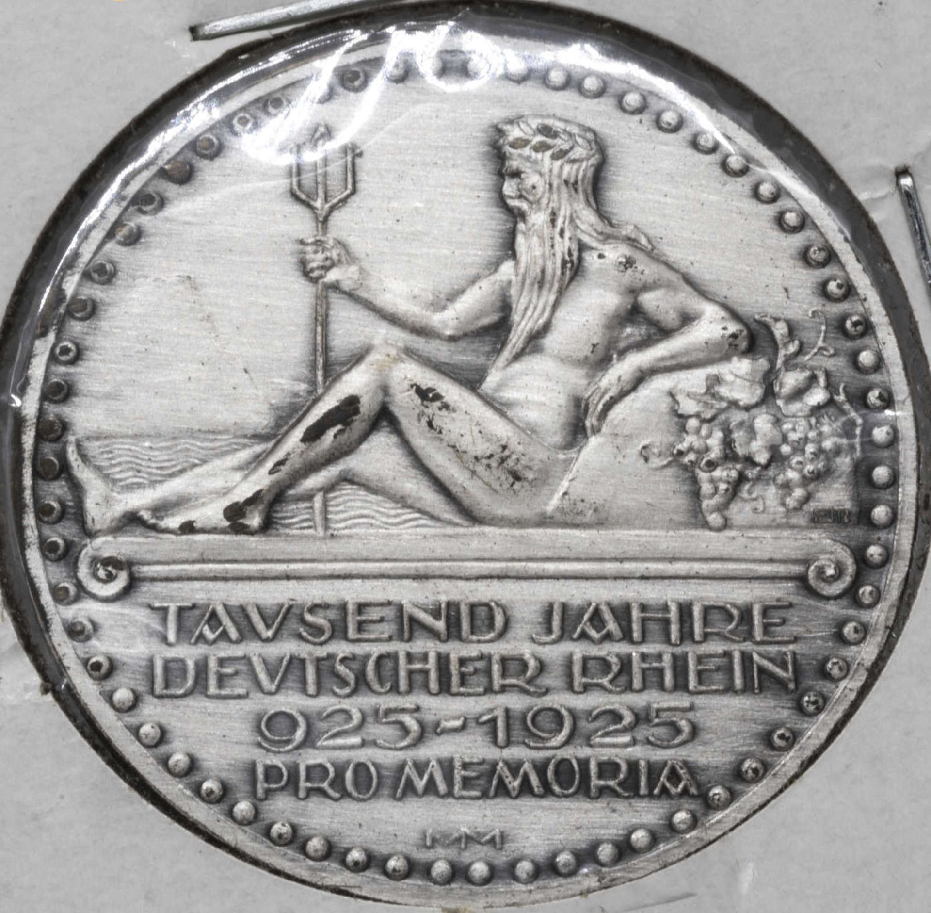 Weimarer Republik 1925, Medaille "1000 Jahre deutscher Rhein 925 - 1925". Signiert: MM. Gewicht: ca.