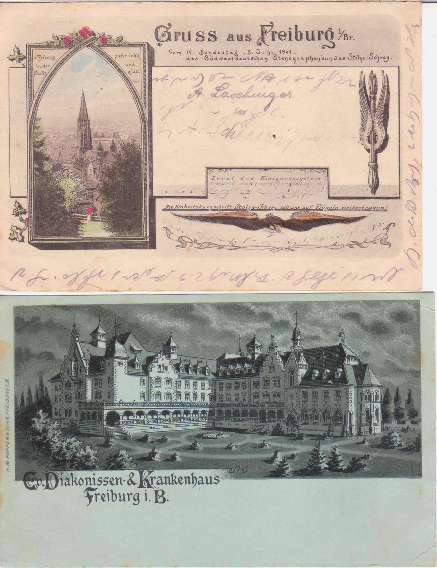 Lot Ansichtskarten "Freiburg", 1. WK.