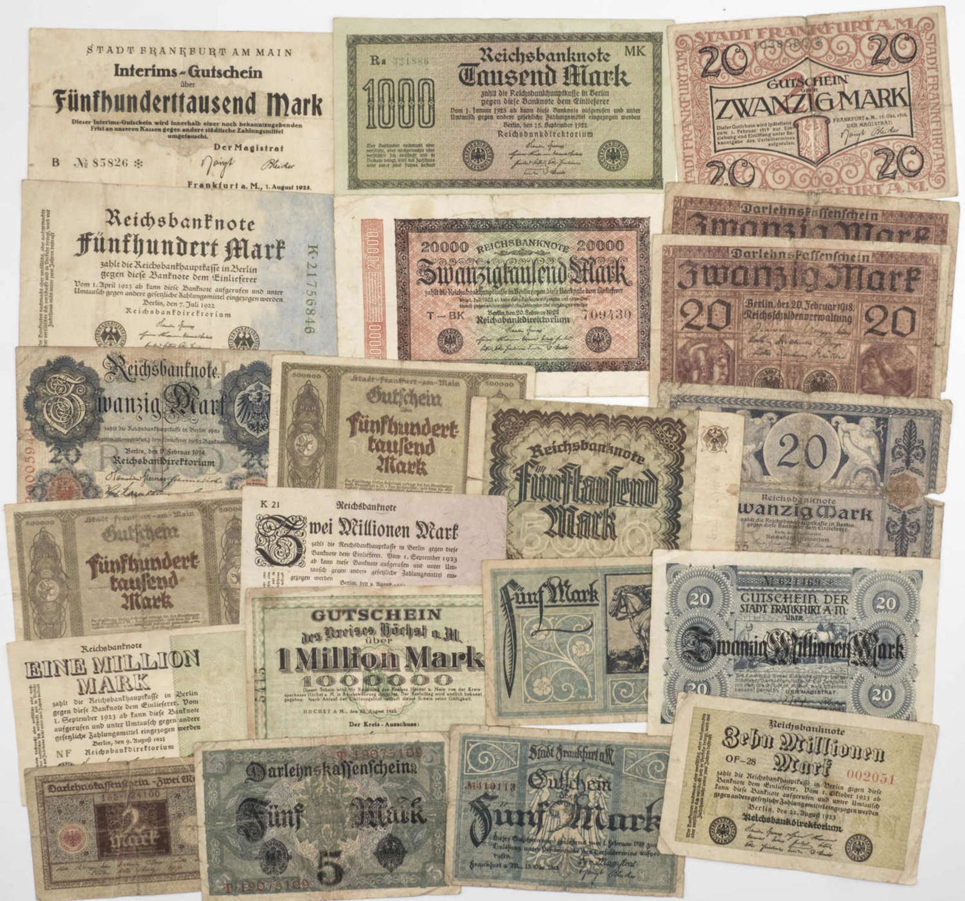 Deutschland 1919 - 23, Lot Inflations - Banknoten. Über 60 Stück. Überwiegend gering erhalten. - Bild 2 aus 3