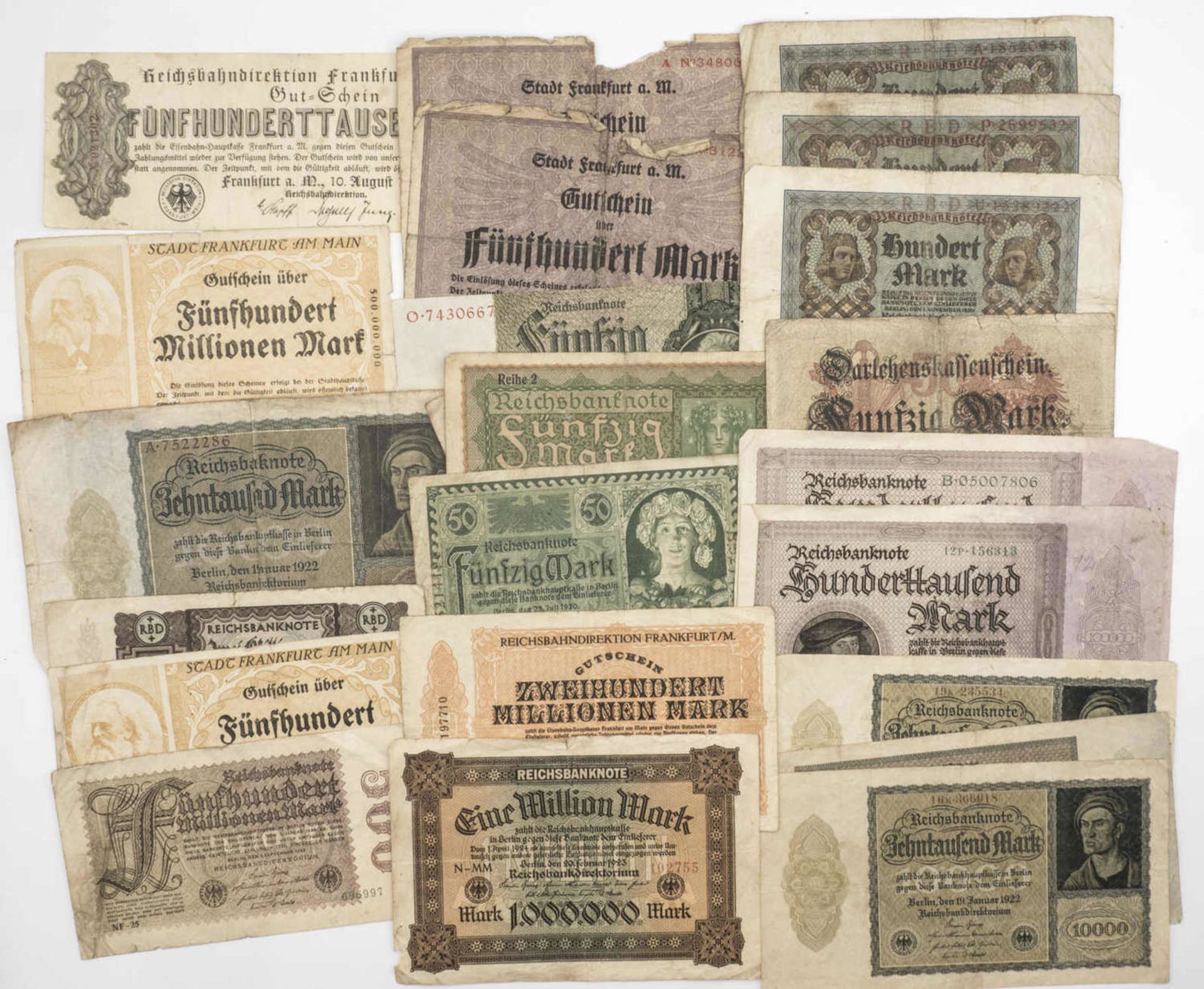 Deutschland 1919 - 23, Lot Inflations - Banknoten. Über 60 Stück. Überwiegend gering erhalten.