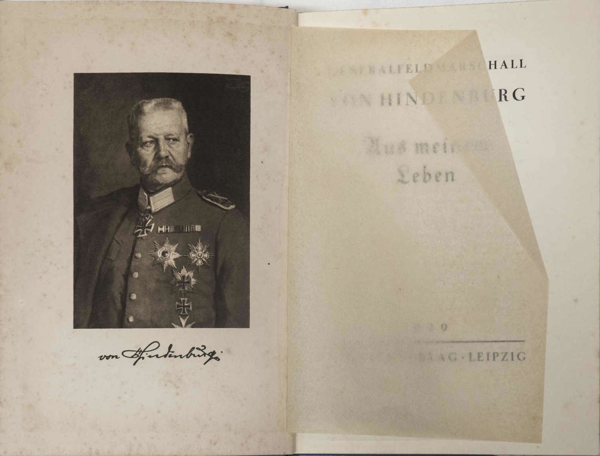 "Hindenburg - aus meinem Leben". S. Hirzel - Verlag Leipzig 1929. - Bild 2 aus 3