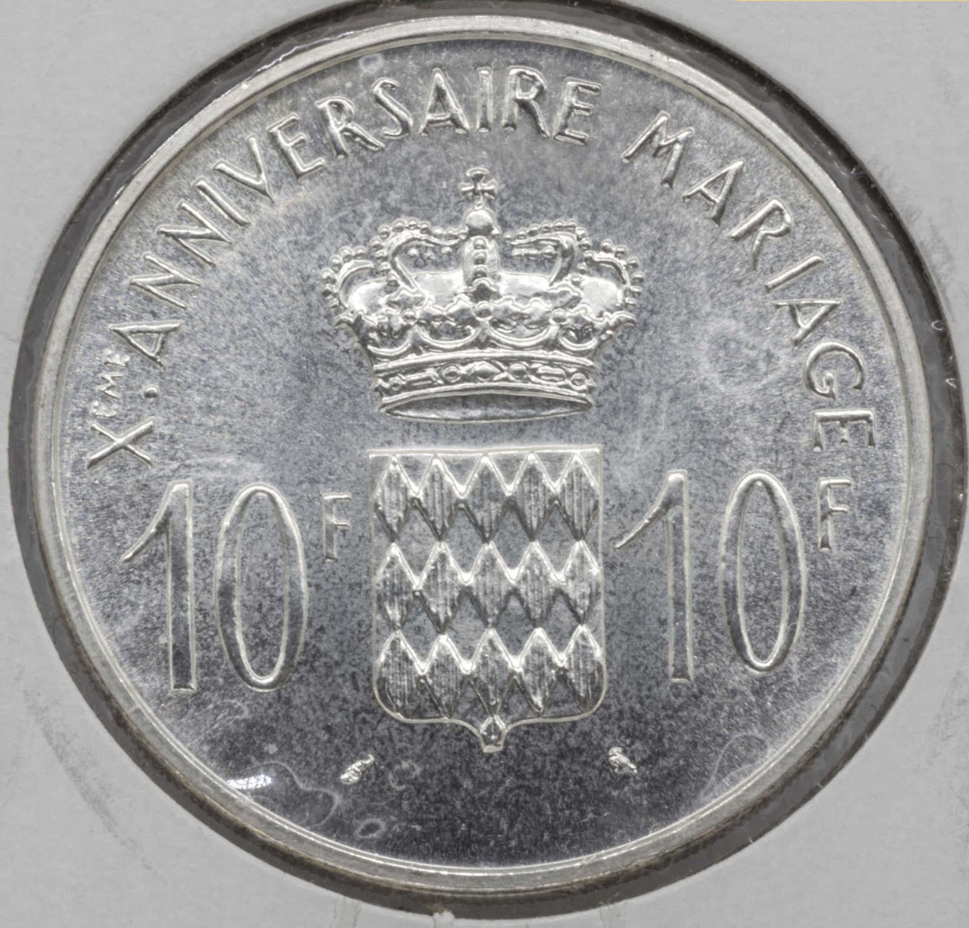 Monaco 1966, 10.- Francs - Silbermünze "Rainier III. und Grace Kelly - 10. Hochzeitstag". Silber - Bild 2 aus 2