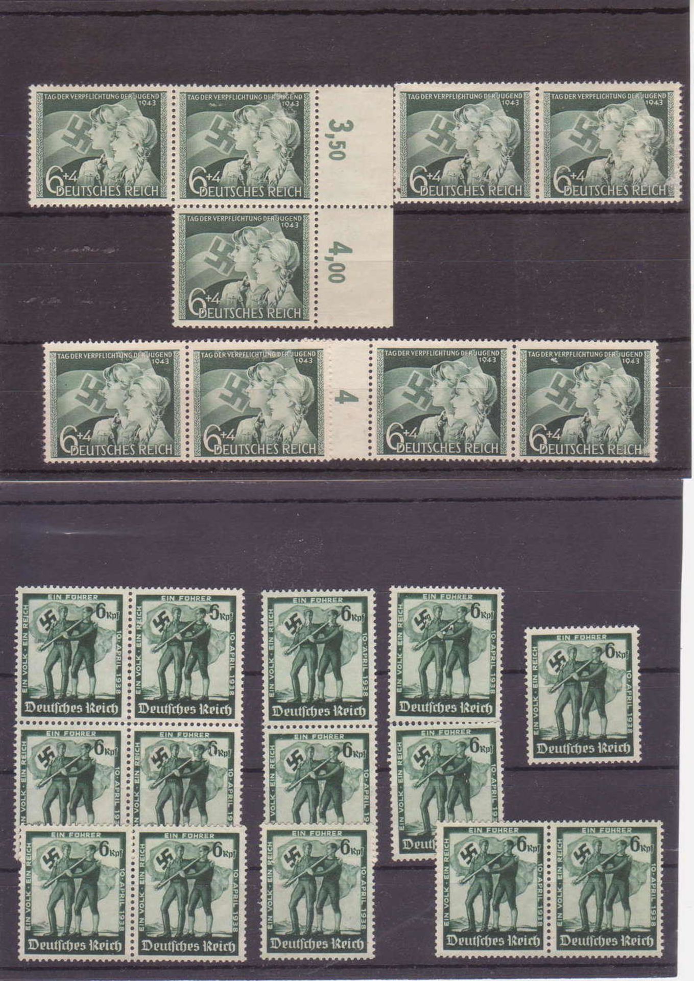 Deutschland 1938/43, 9 x Mi. - Nr. 843, 3 x als waagr. Paar. 1 x 3er Block und 14 x Mi. - Nr. 662,