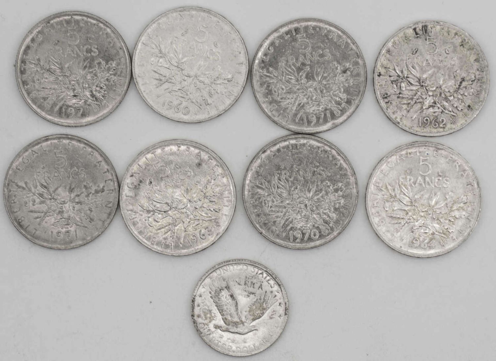 Frankreich 1960/71, Lot 5.- Francs - Münzen, bestehend aus 1960, 1962, 1963, 1964, 1970 und 3 x - Bild 2 aus 2