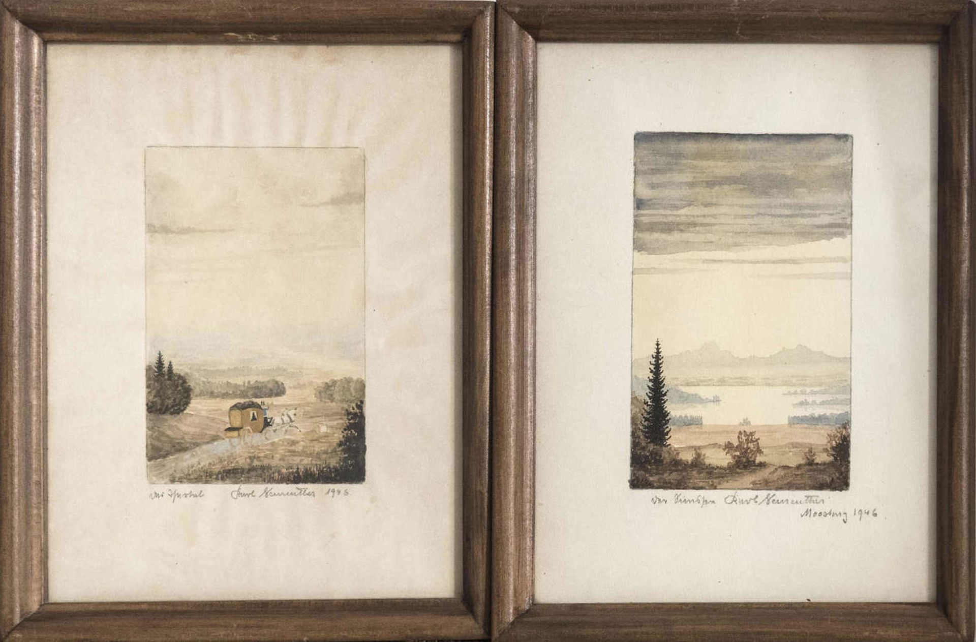 Drei Aquarelle, bayrischer Maler, Signatur unten rechts. Maße: ca. 31,5 cm x ca. 26,5 cm. Hinter