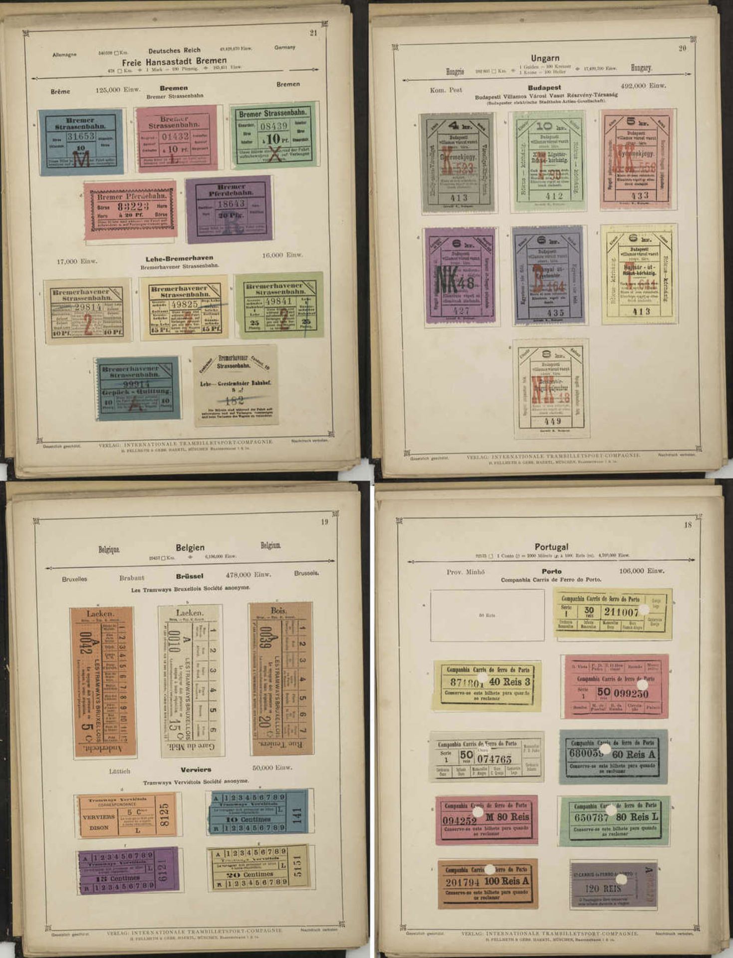 Sammlung Straßenbahn - Billets aus aller Welt, z.B. Preußen, Vereinigte Saaten, Österreich