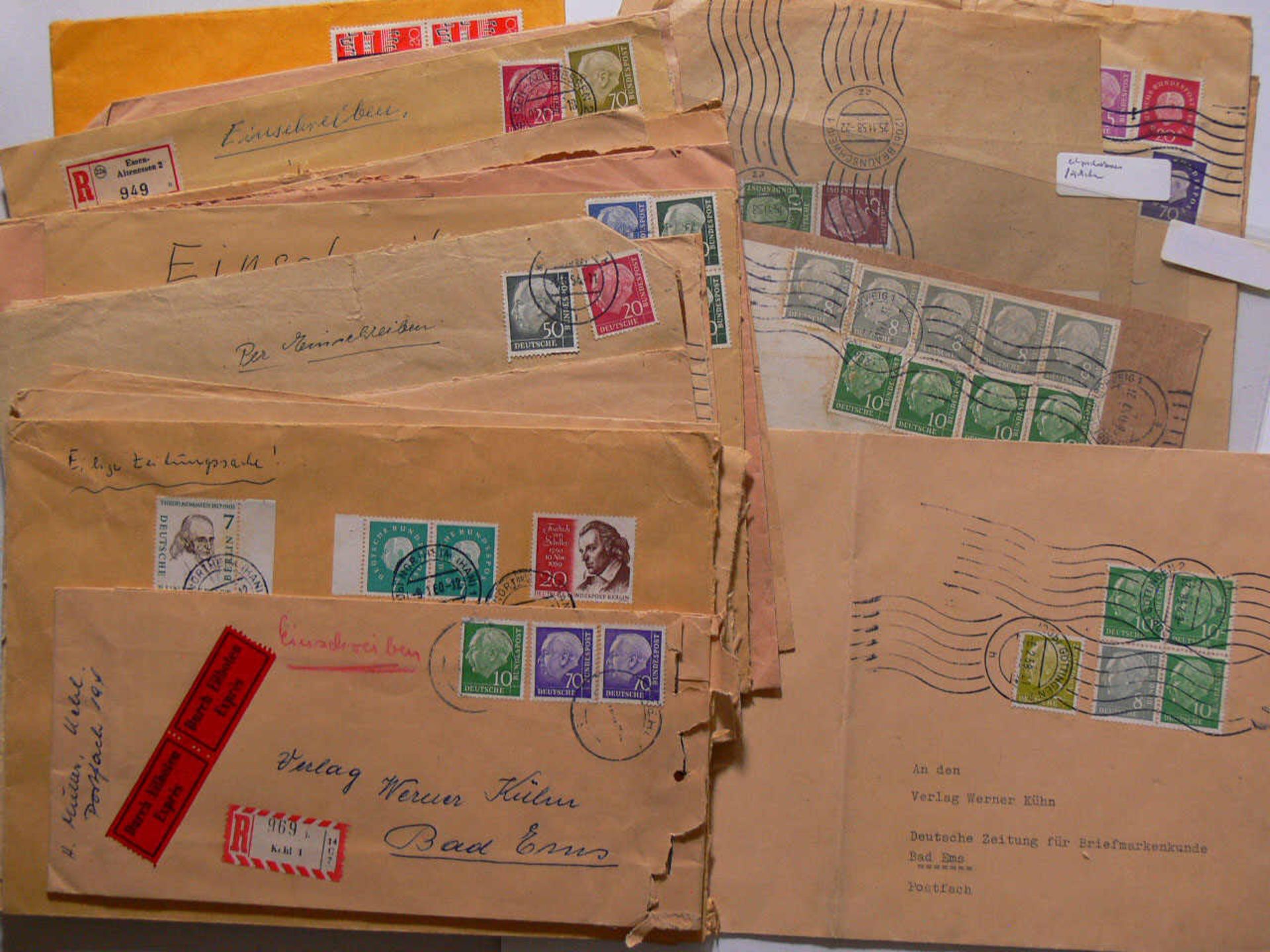 BRD 1955/65, MIF nur Heuss I,II,III, 28 meist großformatige Briefe mit interessanten Verwendungen,