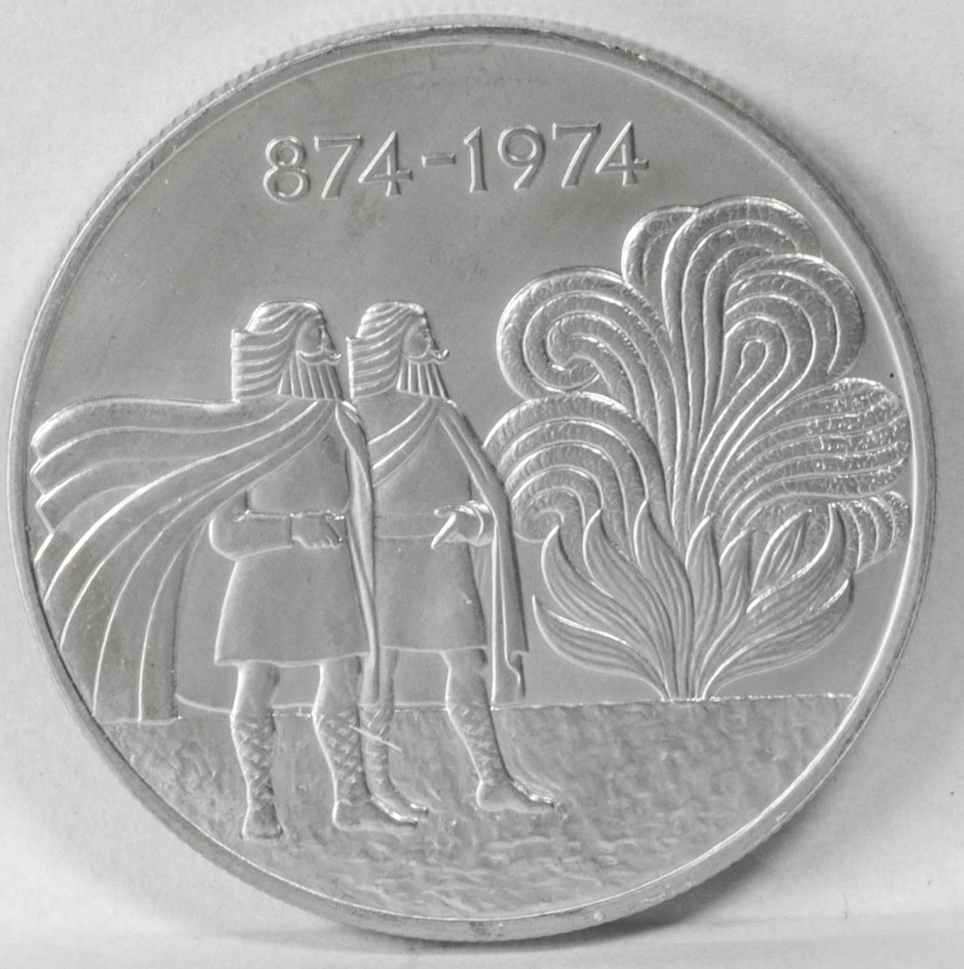 Island 1974, 1000 Kronur - Silbermünze "1100 Jahre Besiedlung". Gewicht: ca. 30,2 g. Durchmesser: