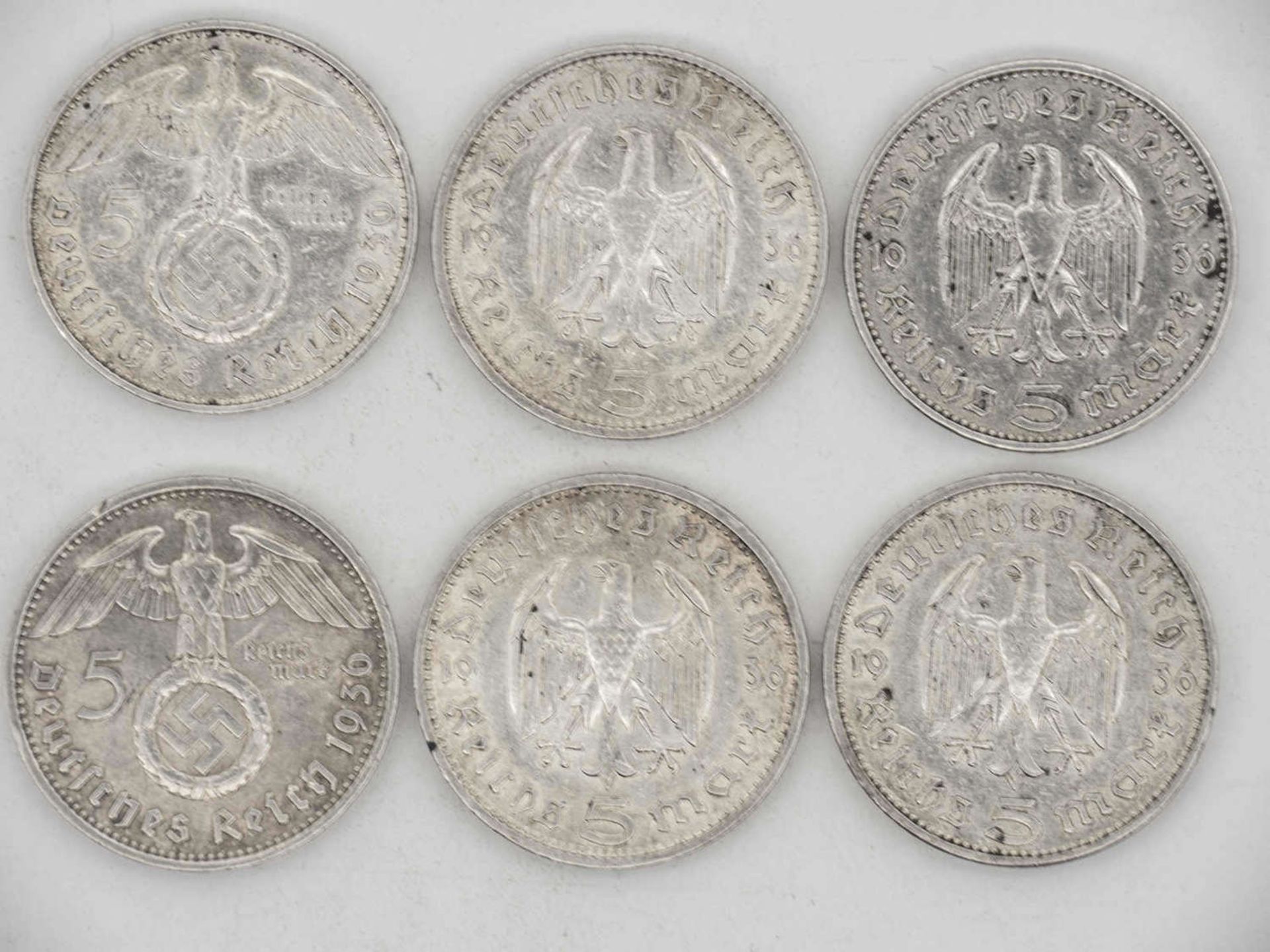 Deutschland 1936 A, D, J, Lot 5.- Reichsmark - Silbermünzen "Hindenburg". Qualität: ss.