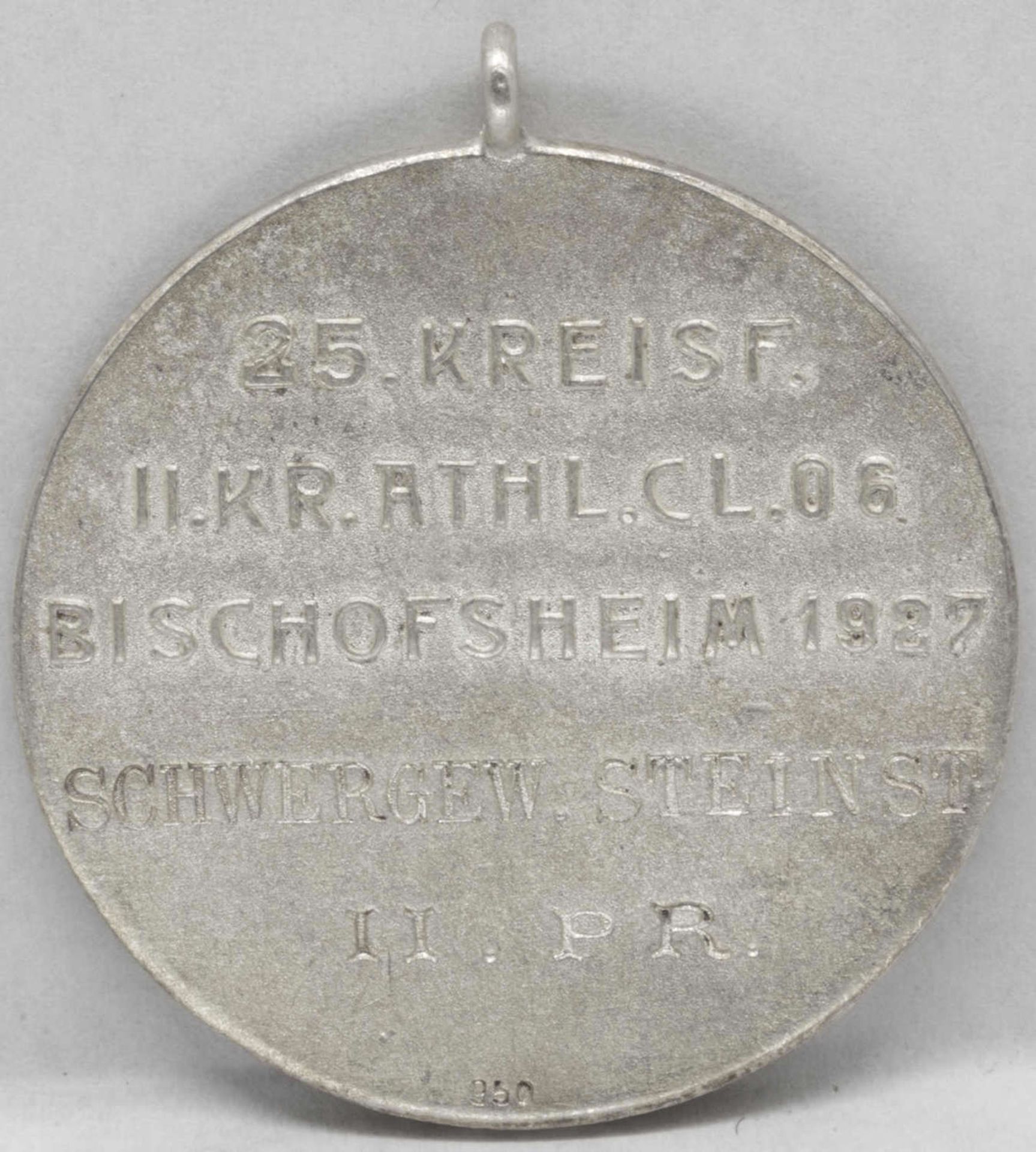 Tragbare Silbermedaille "25. Kreisf. II. Kr. Athl. Cl 06 Bischofsheim - Schwergew. Steinst. II. - Bild 2 aus 2