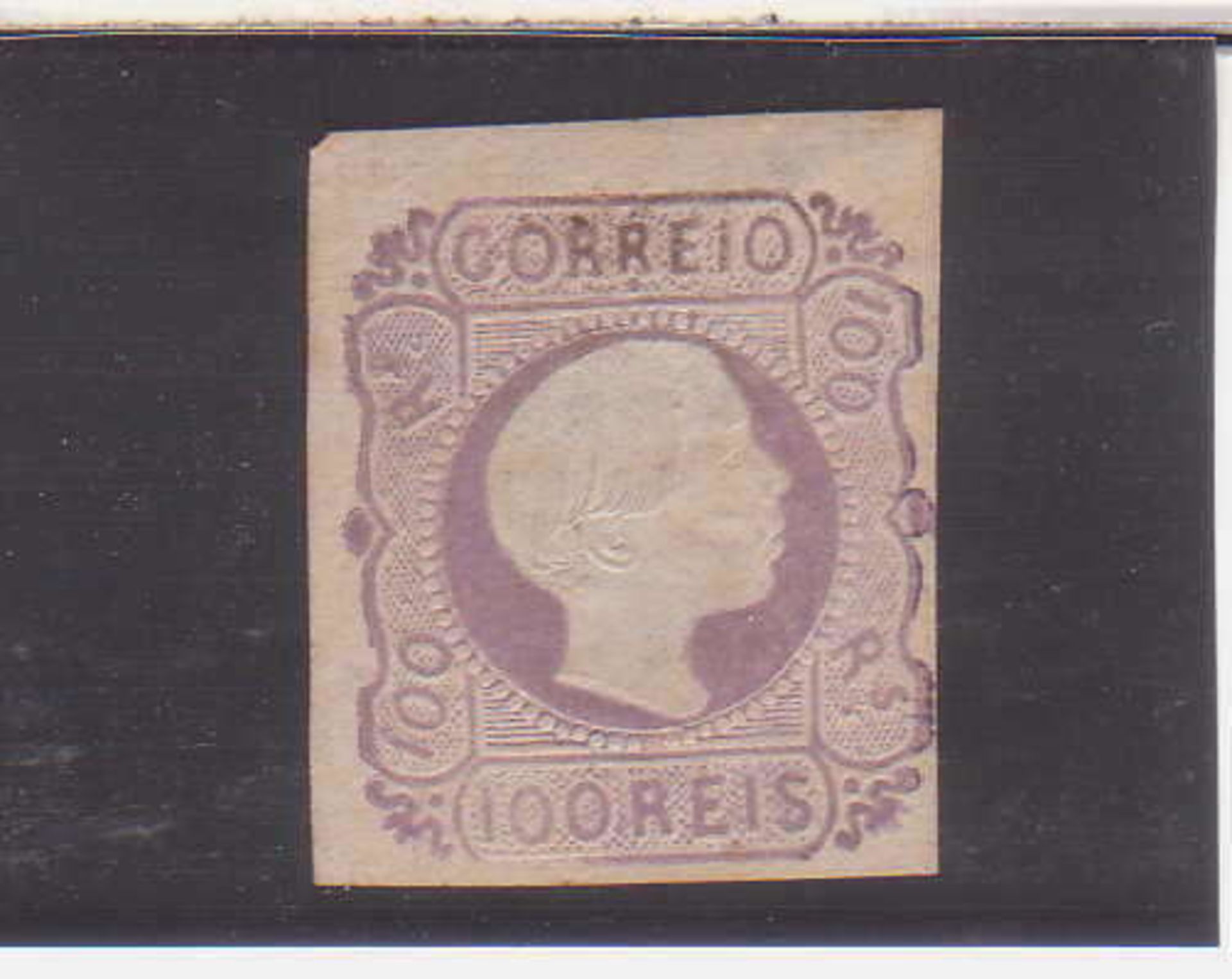Portugal 1855, Mi. - Nr. 8, 100 Reis, "König Pedro V.", mit Falzrest. Ungeprüft - ohne Obligo.