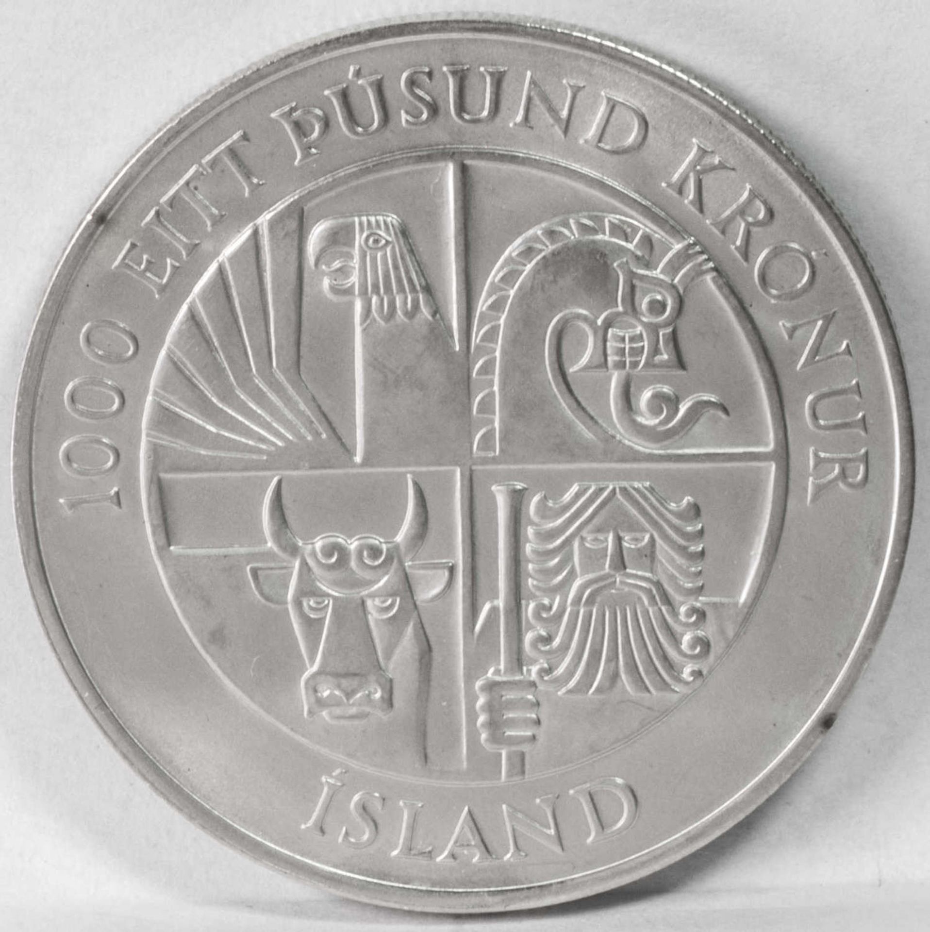 Island 1974, 1000 Kronur - Silbermünze "1100 Jahre Besiedlung". Gewicht: ca. 30,2 g. Durchmesser: - Bild 2 aus 2
