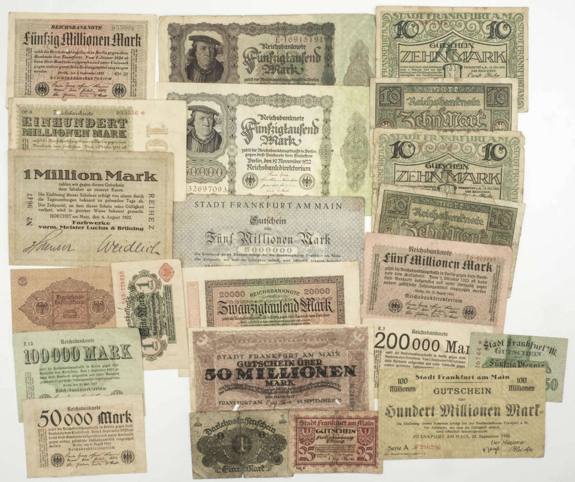 Deutschland 1919 - 23, Lot Inflations - Banknoten. Über 60 Stück. Überwiegend gering erhalten. - Bild 3 aus 3