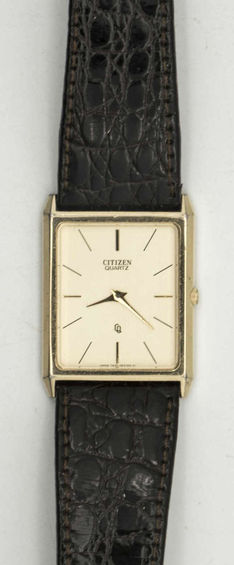 Citizen Damen - Armbanduhr, Lederarmband in Kroko - Stil, vergoldet, flaches Gehäuse.