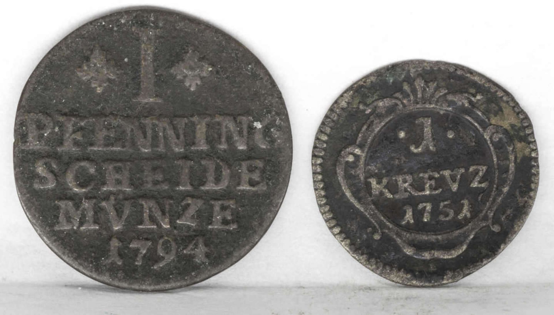 Braunschweig - Wolfenbüttel 1794, 1 Pfennig, dazu Baden - Durlach 1751, 1 Kreuzer. Braunschweig -